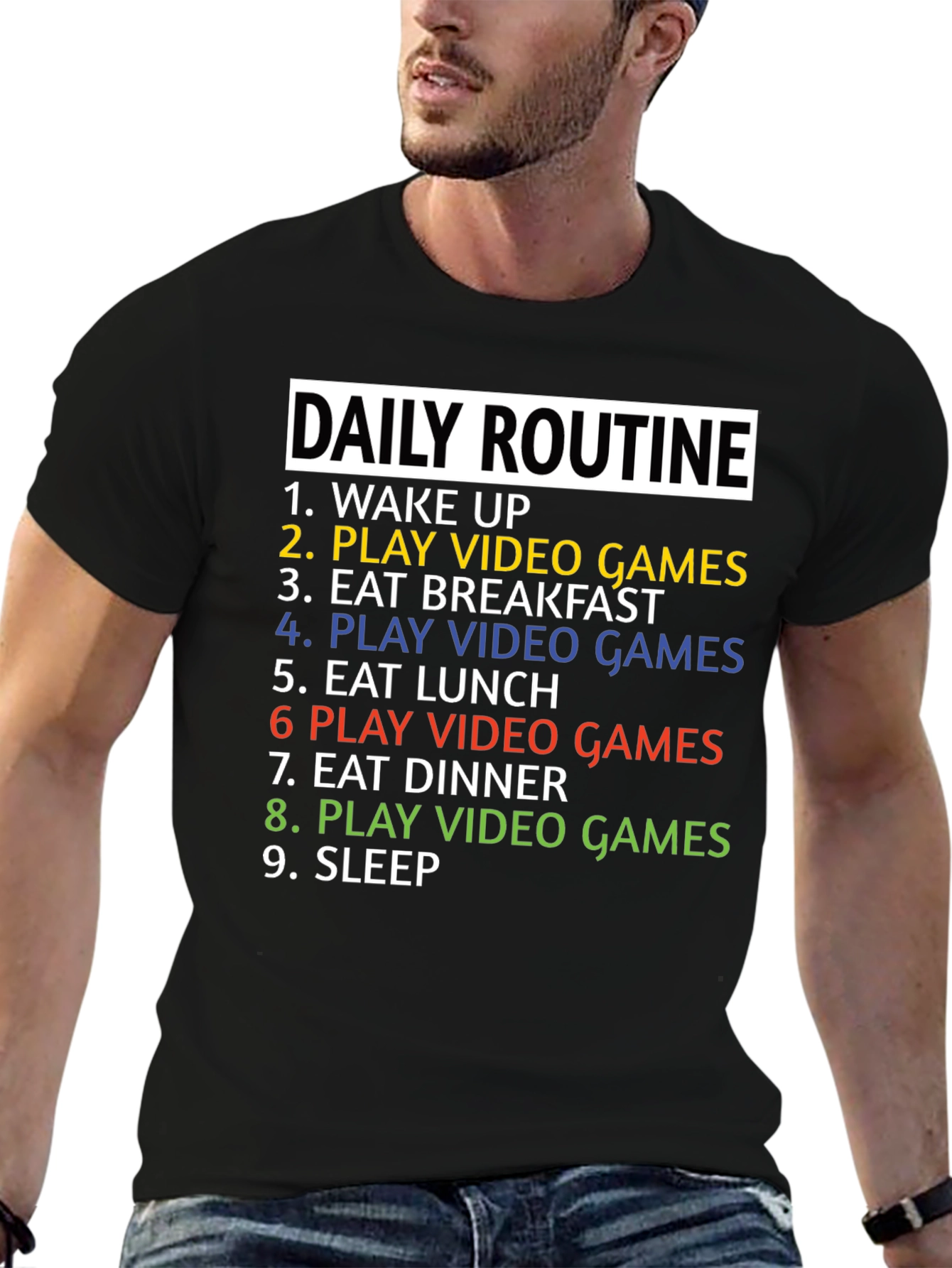 Gamer Daily Routine T-Shirt - Funny Gaming Tee
