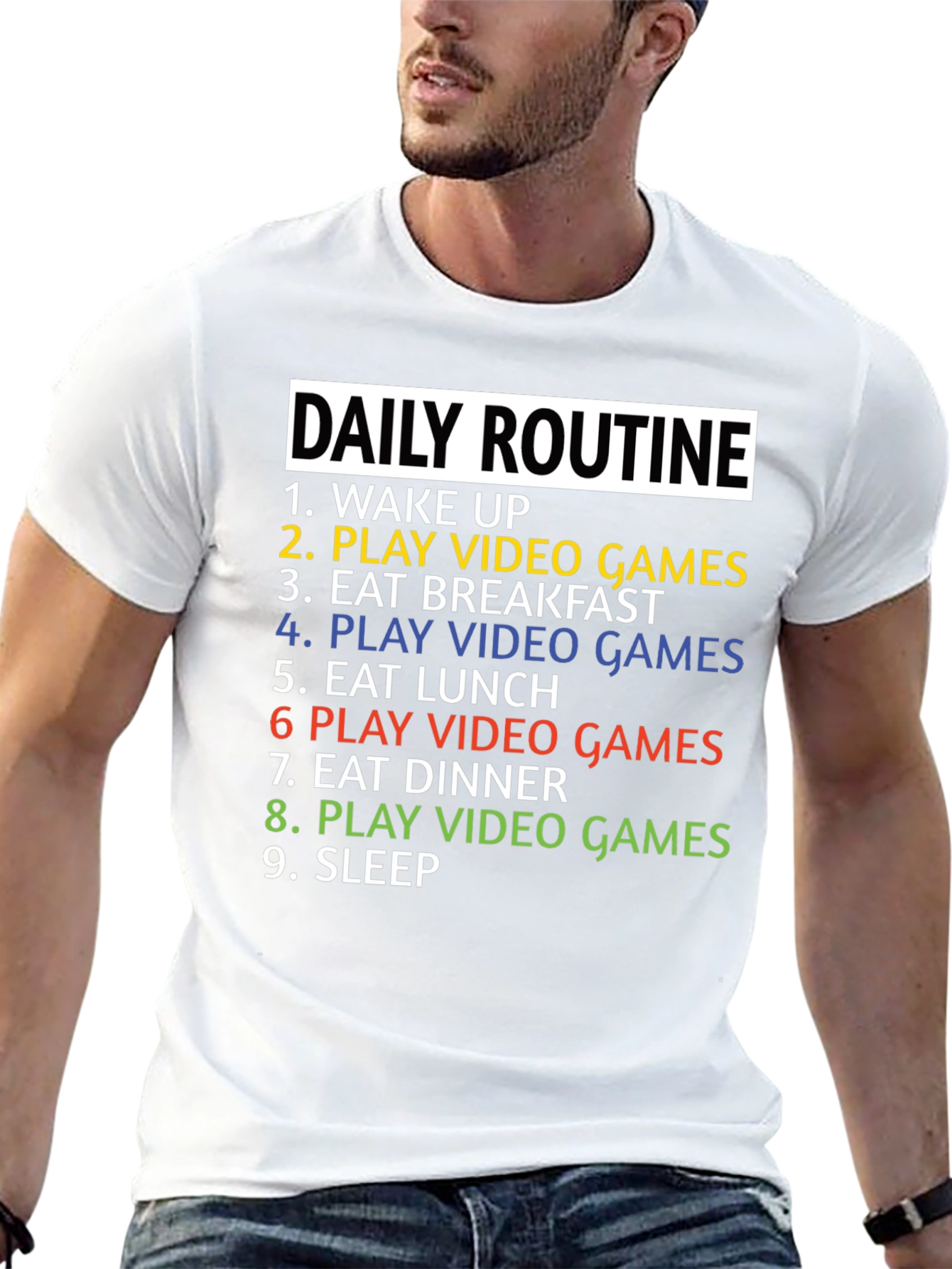 Gamer Daily Routine T-Shirt - Funny Gaming Tee