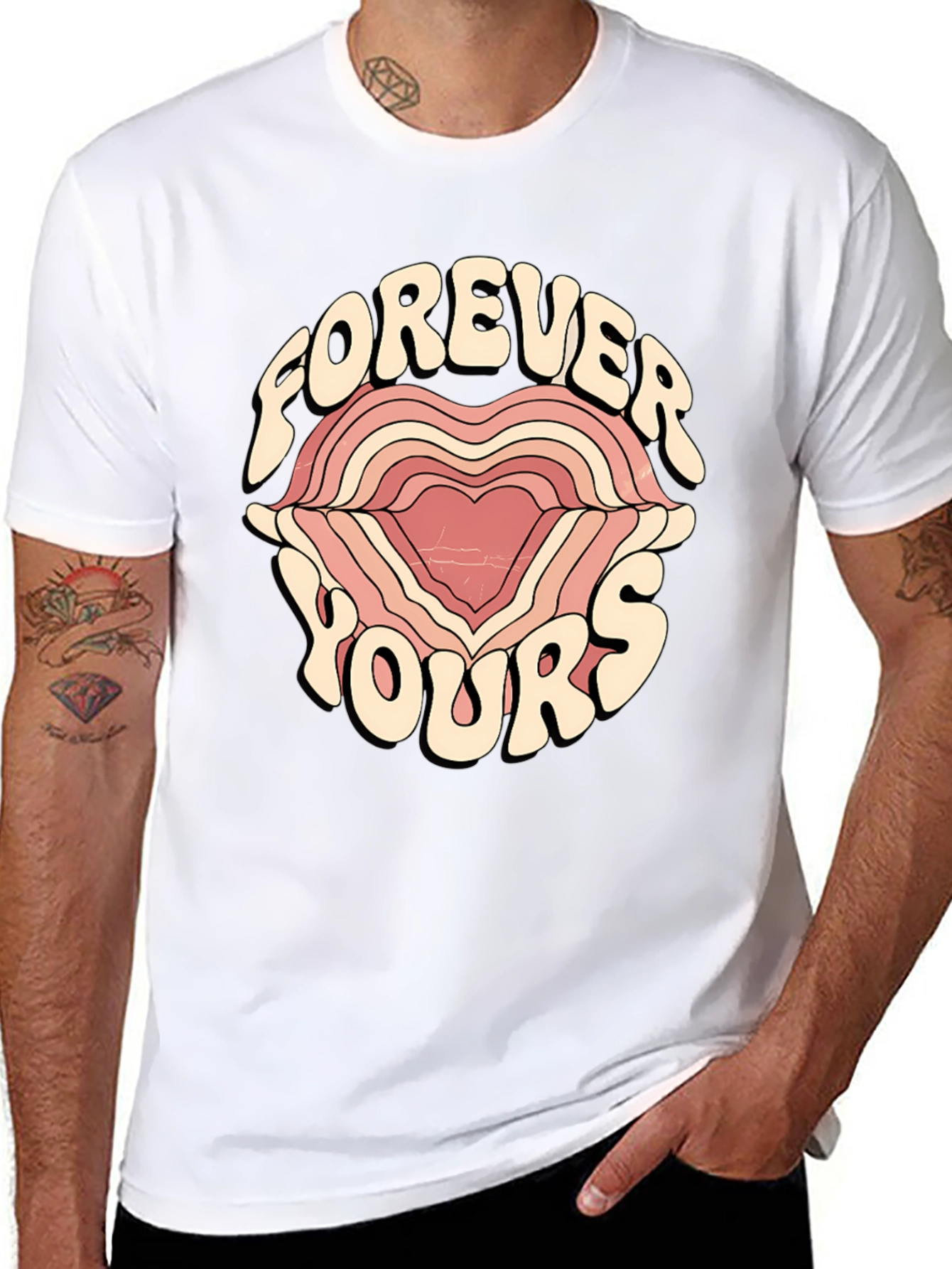 Forever Yours Graphic Tee - Retro Heart Design