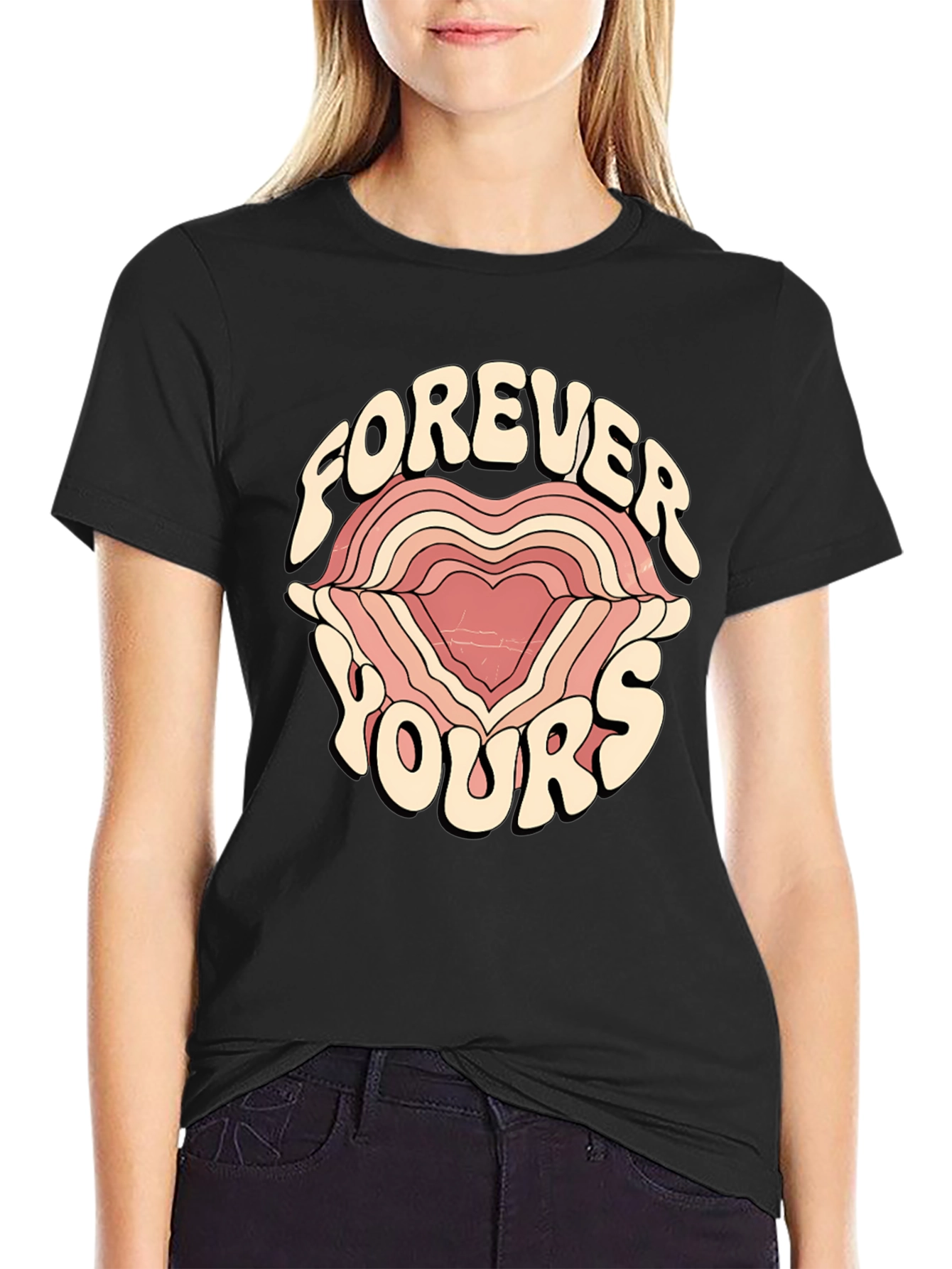 Forever Yours Graphic Tee - Retro Heart Design