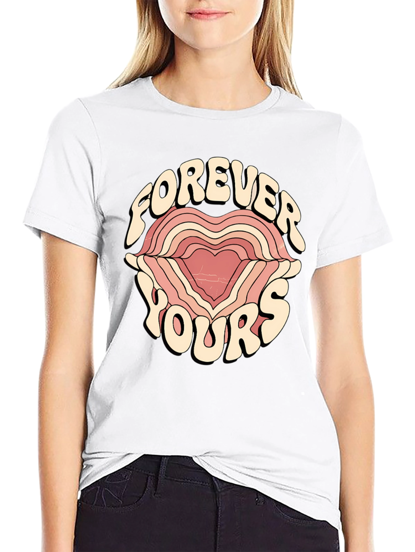 Forever Yours Graphic Tee - Retro Heart Design