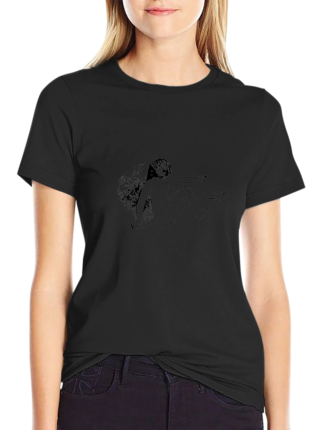 Abstract Line Art Print Black T-Shirt