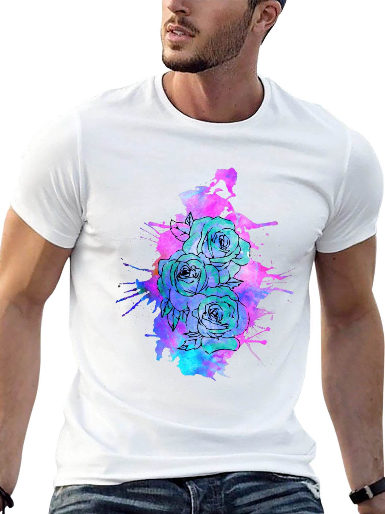 Floral Ink Splatter T-Shirt - Unique Graphic Tee