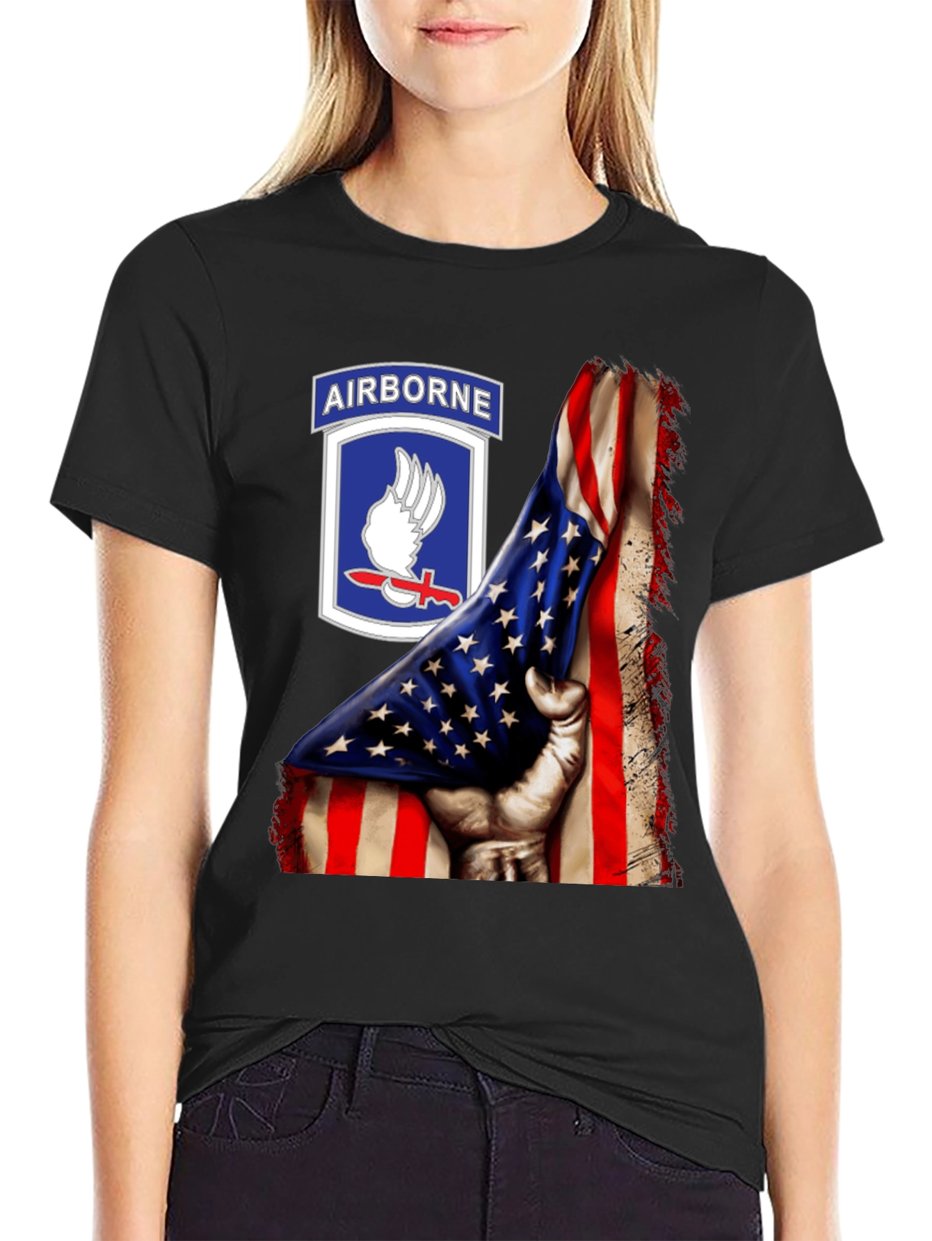 Airborne American Flag Graphic T-Shirt