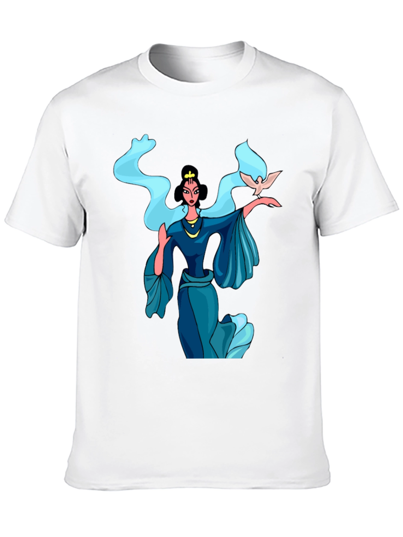 Elegant Woman with Dove Graphic Tee - Black