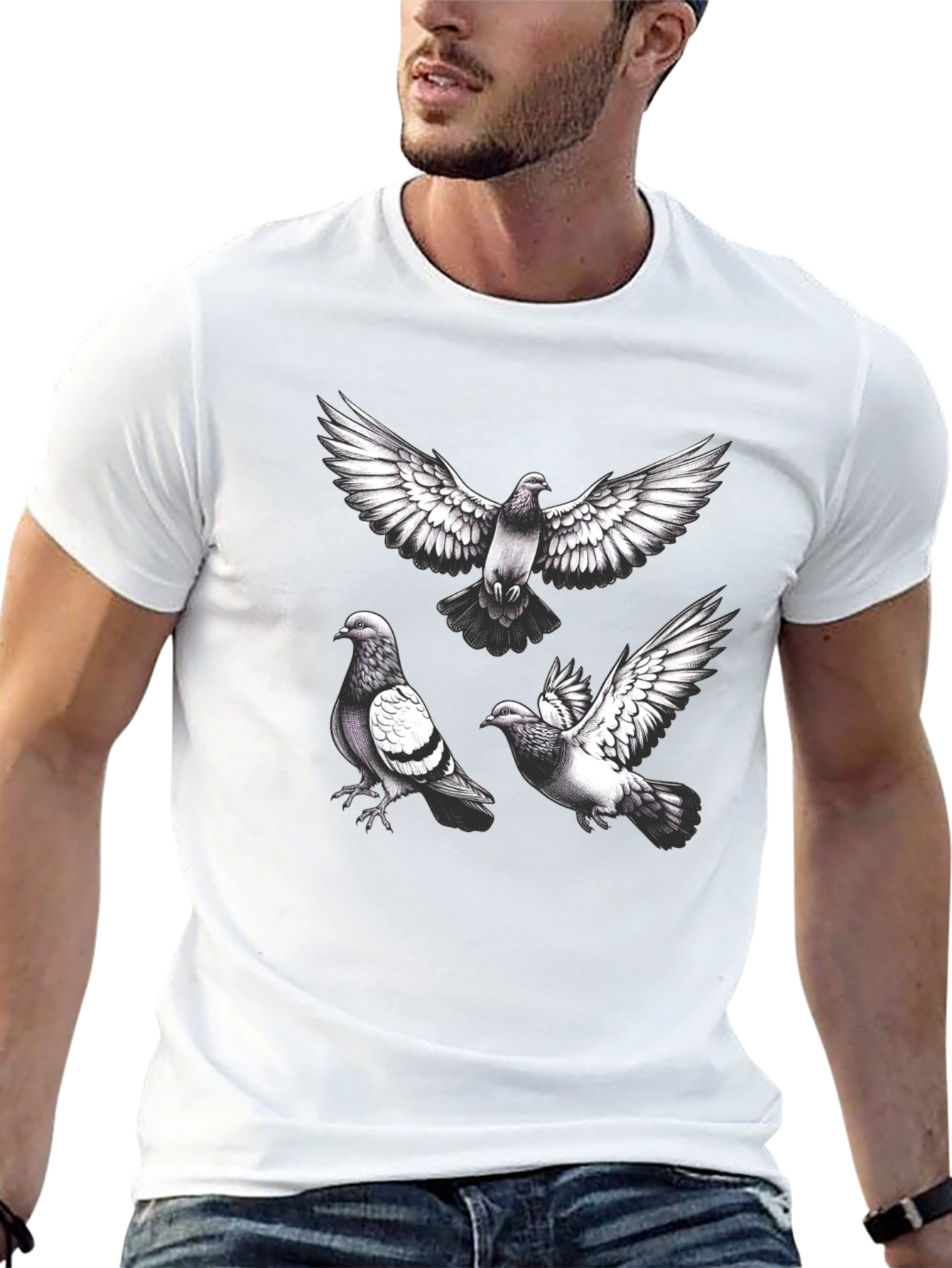 Pigeon Graphic Tee - Black Casual T-Shirt