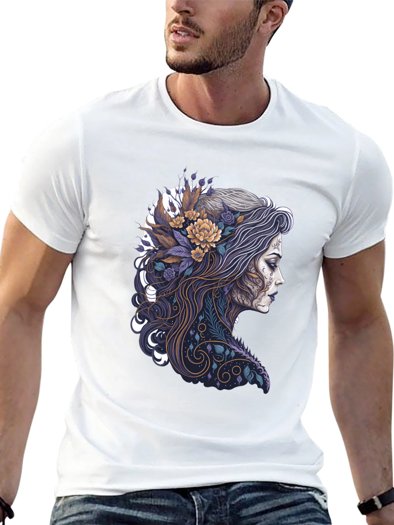 Floral Woman Graphic Black T-Shirt