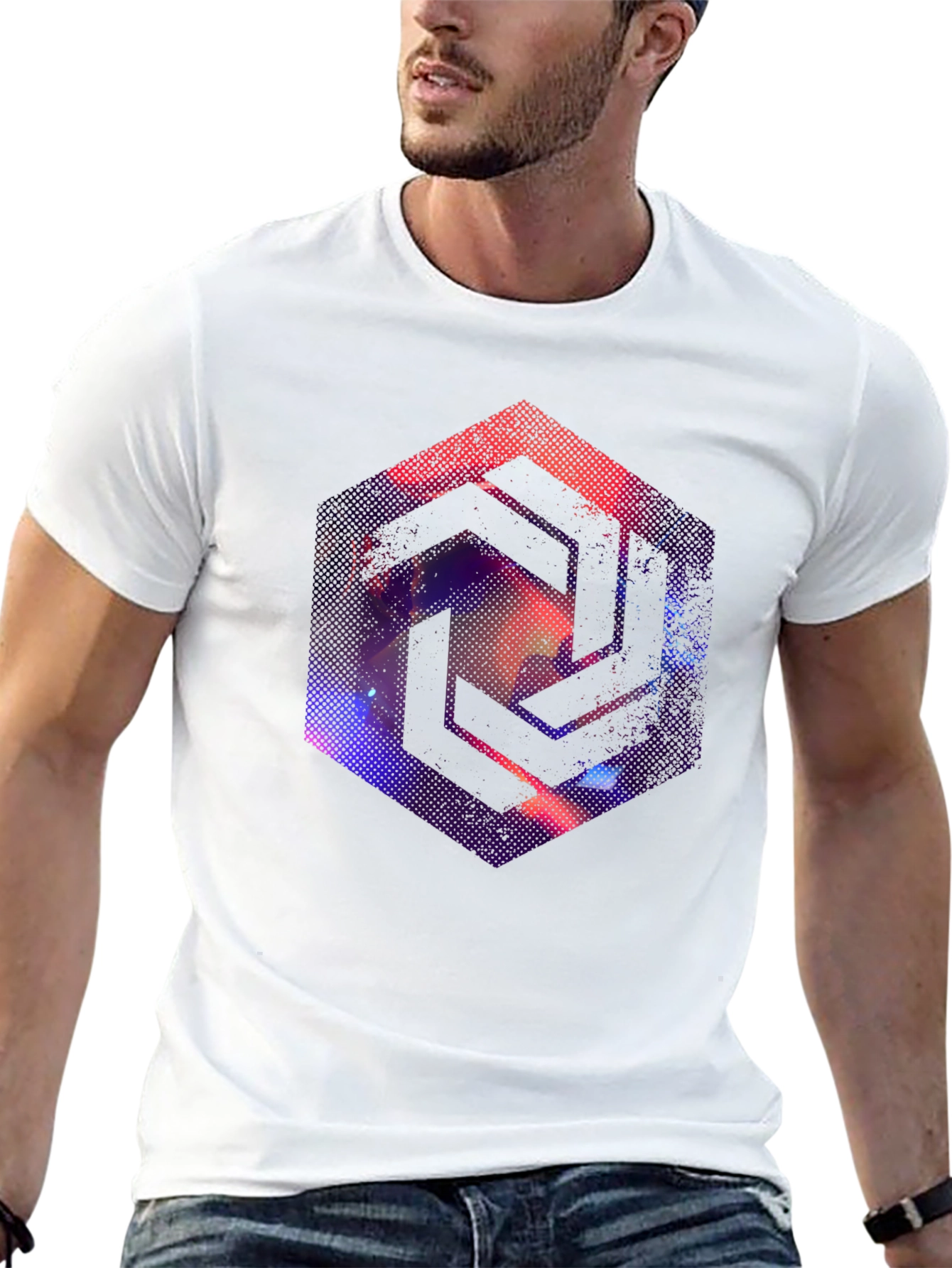 Abstract Geometric Graphic Tee - Cool Black T-Shirt