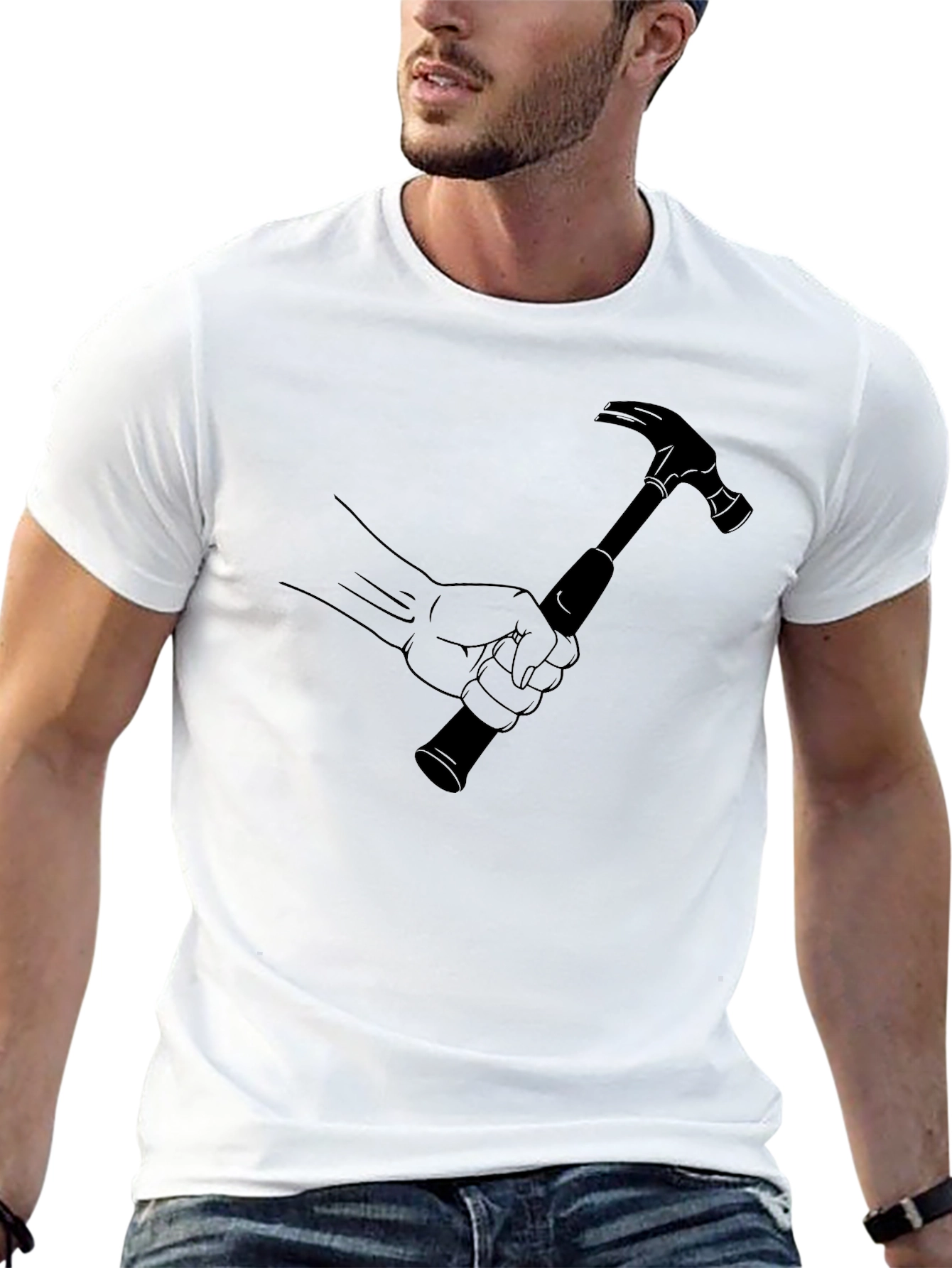 Hammer Time Graphic Tee - Black Cotton Crew Neck