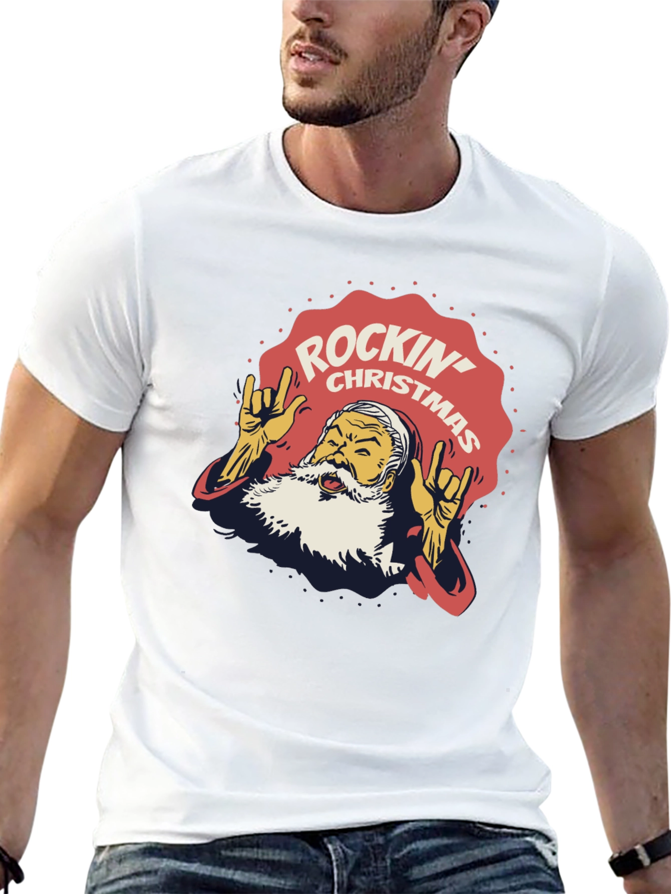 Rockin Christmas Santa T-Shirt - Holiday Party Tee