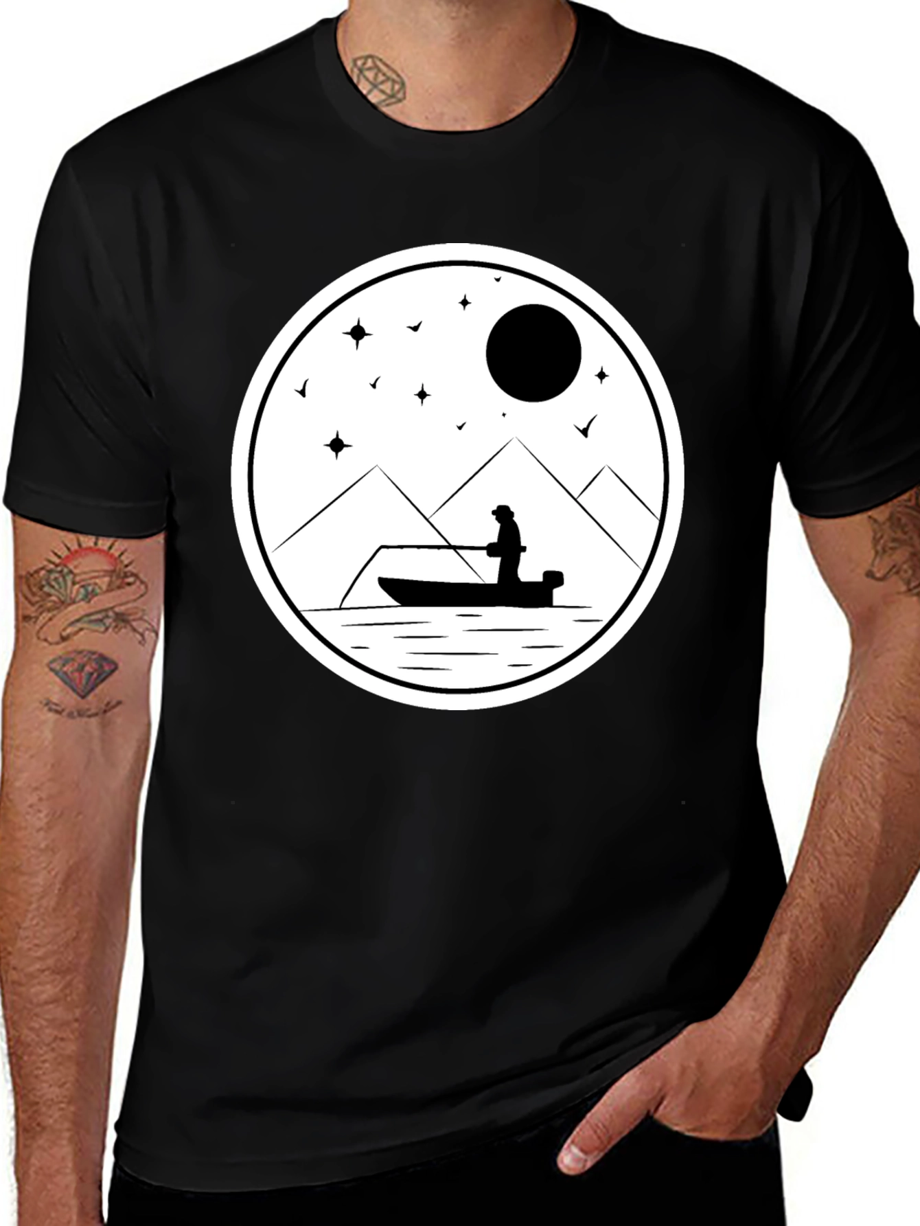 Fishing Silhouette Graphic Tee - Black