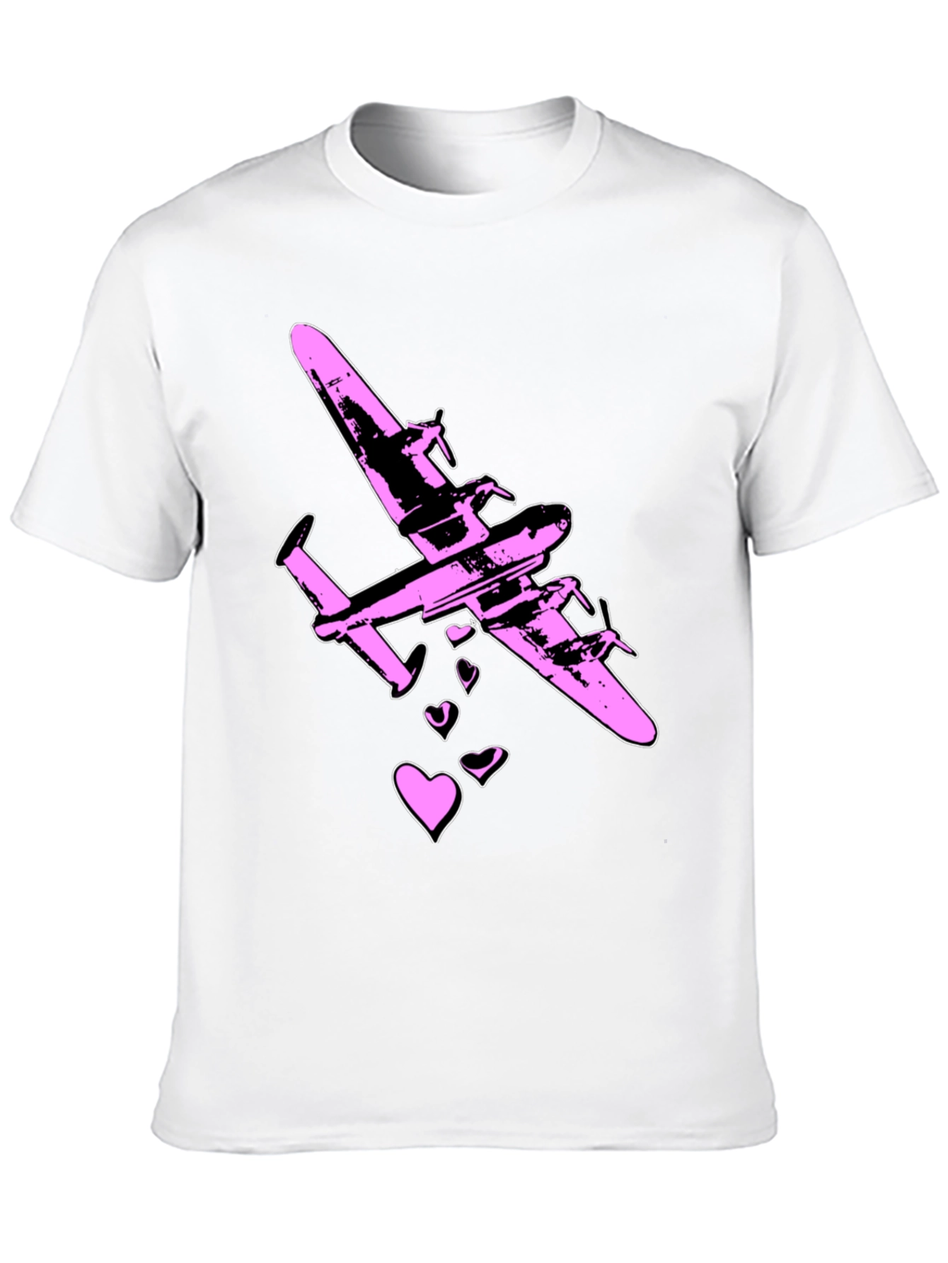 Pink Airplane Hearts Graphic Black T-Shirt