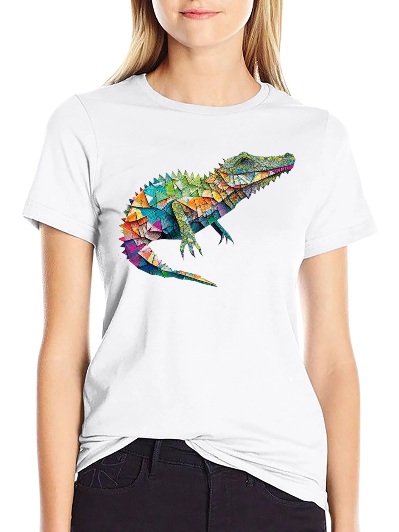 Geometric Alligator Graphic Tee - Modern Style