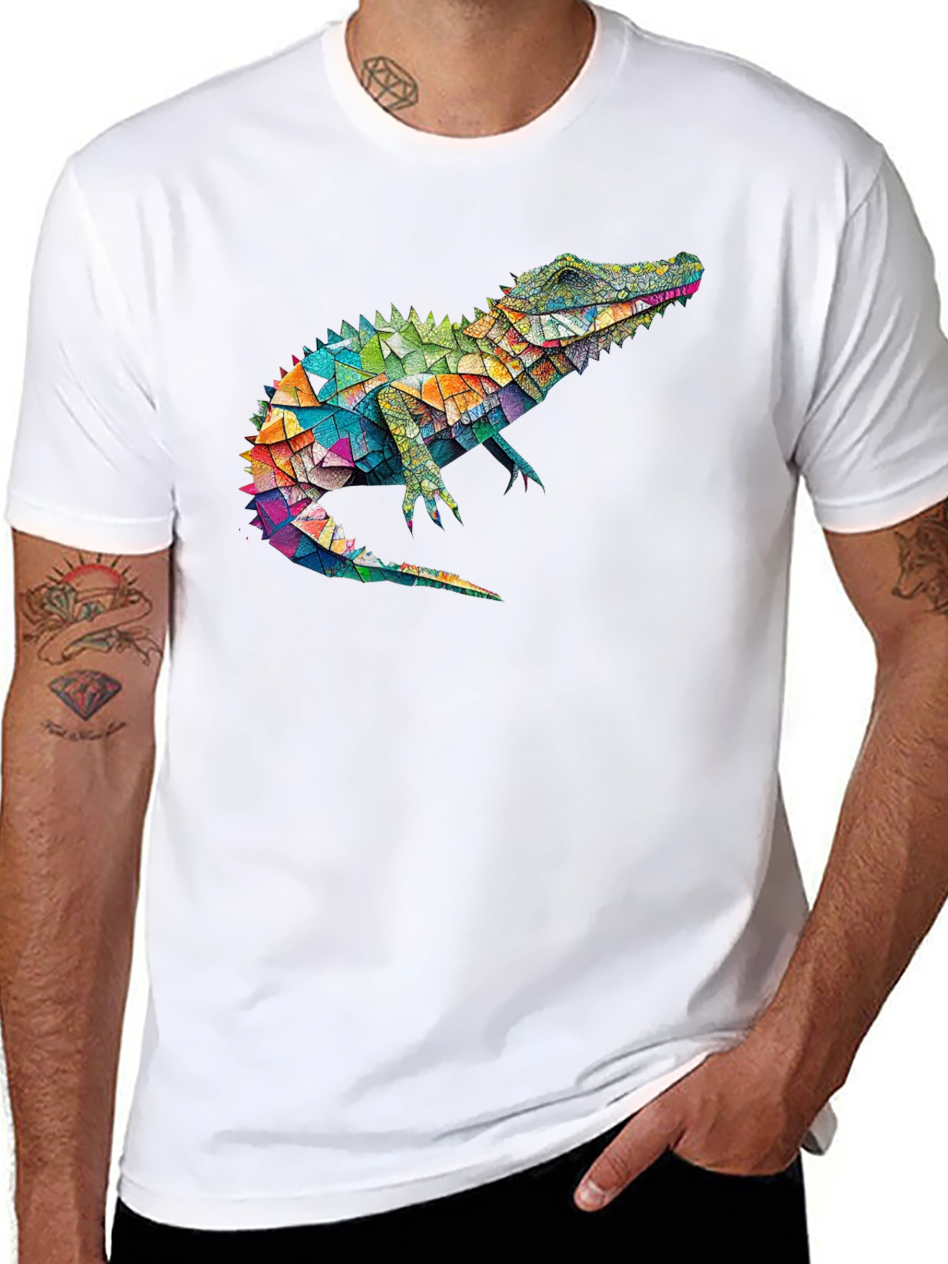 Geometric Alligator Graphic Tee - Modern Style