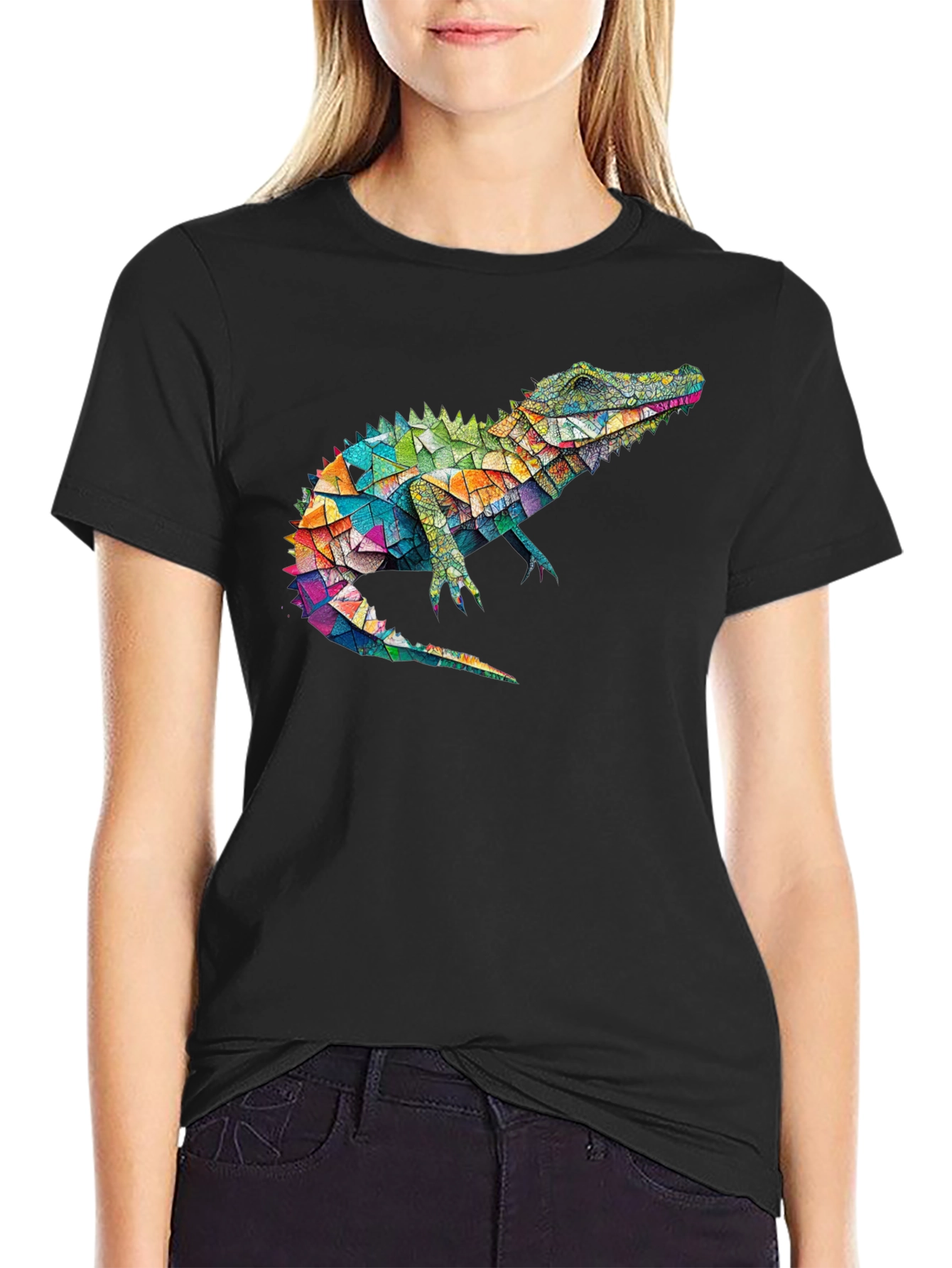 Geometric Alligator Graphic Tee - Modern Style