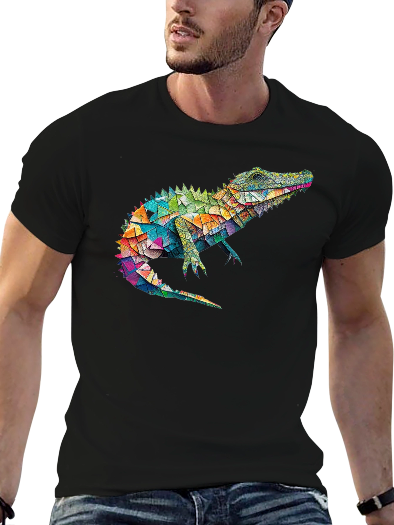 Geometric Alligator Graphic Tee - Modern Style