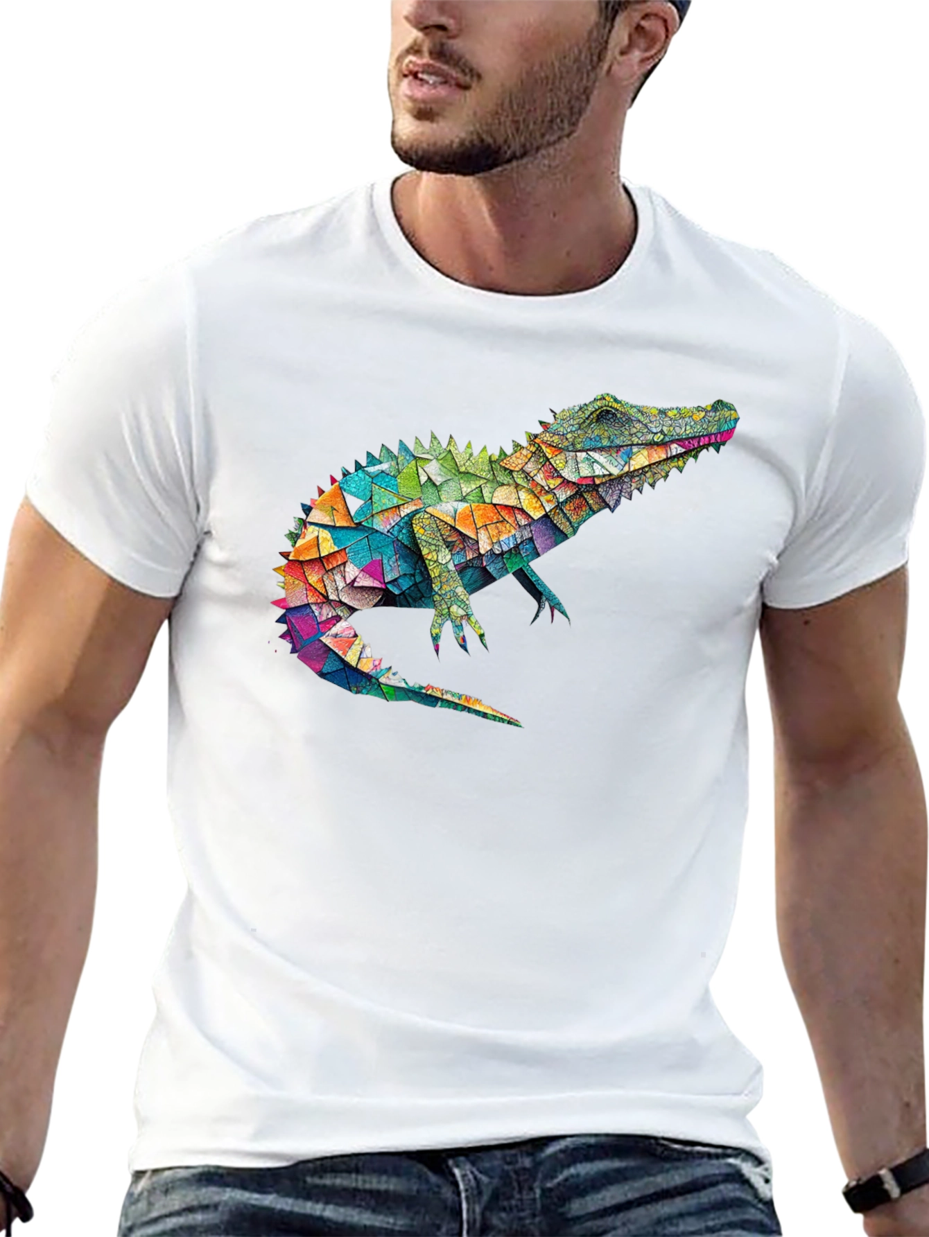 Geometric Alligator Graphic Tee - Modern Style