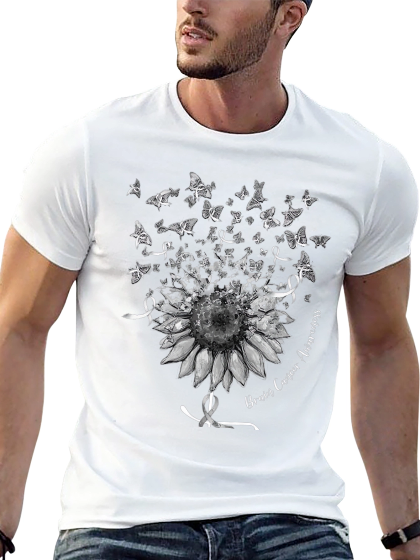 Brain Cancer Awareness Sunflower Butterfly T-Shirt