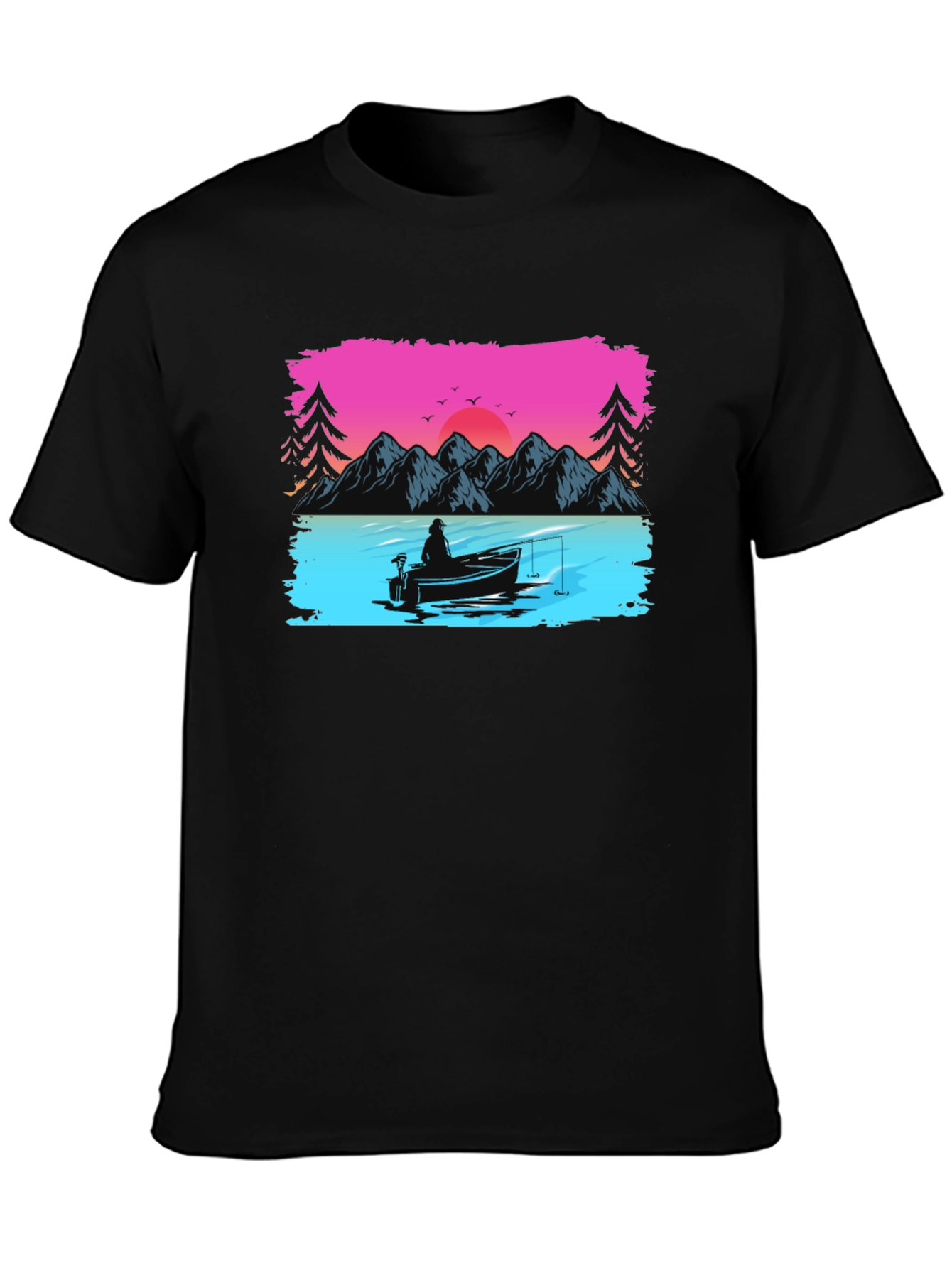 Fishing Sunset Graphic Tee - Black