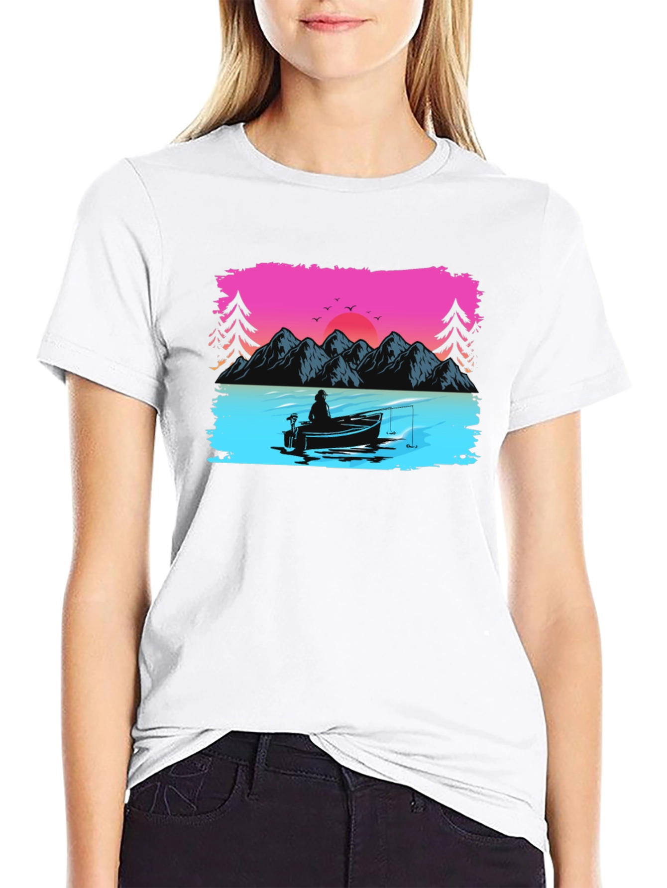 Fishing Sunset Graphic Tee - Black