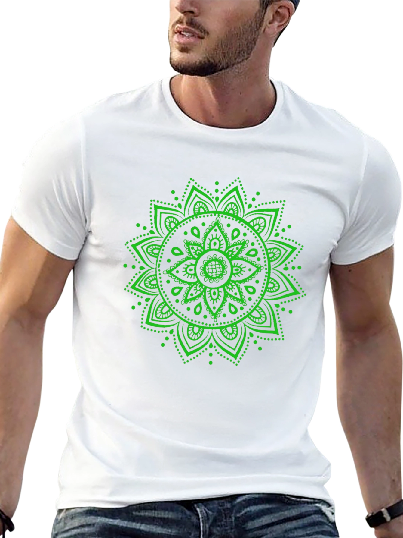 Green Mandala Graphic Black T-Shirt