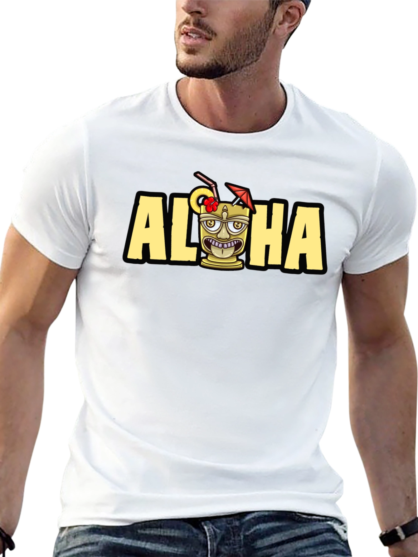 Aloha Tiki Graphic Tee - Tropical Vacation Shirt