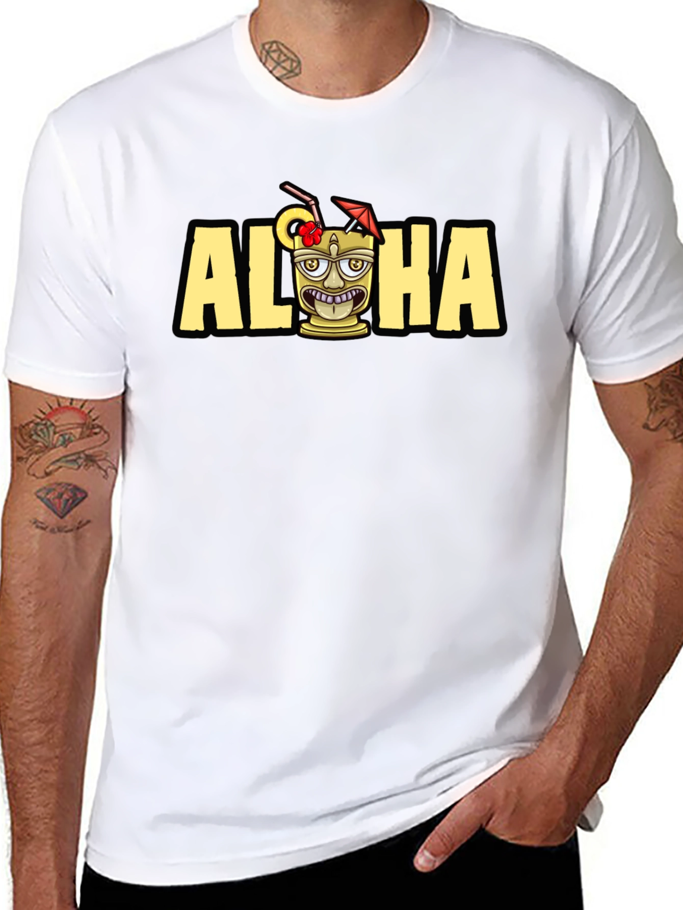 Aloha Tiki Graphic Tee - Tropical Vacation Shirt