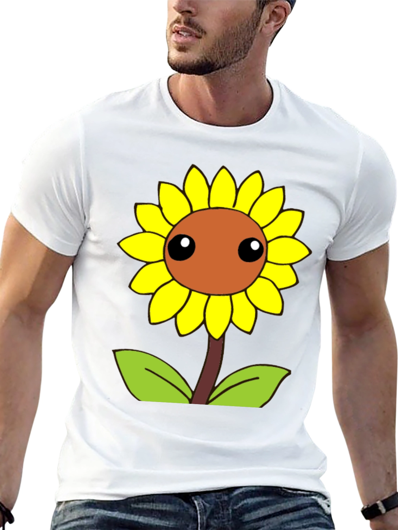 Cute Cartoon Sunflower Graphic Black T-Shirt