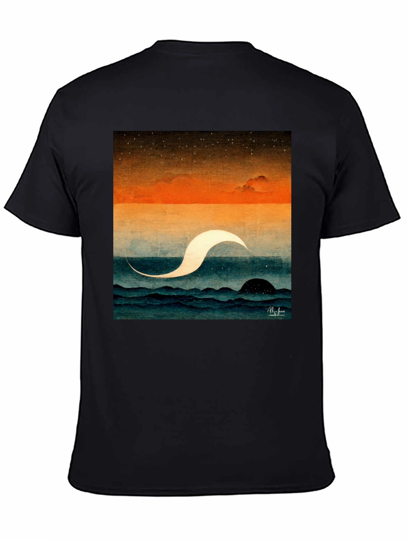 Abstract Ocean Wave Graphic Tee - Premium Black Cotton