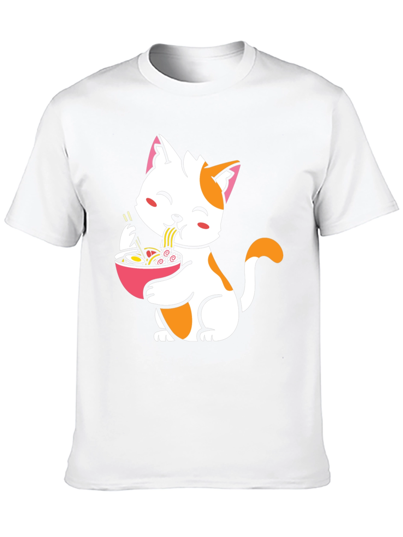 Cute Cat Eating Ramen Graphic Tee - Black