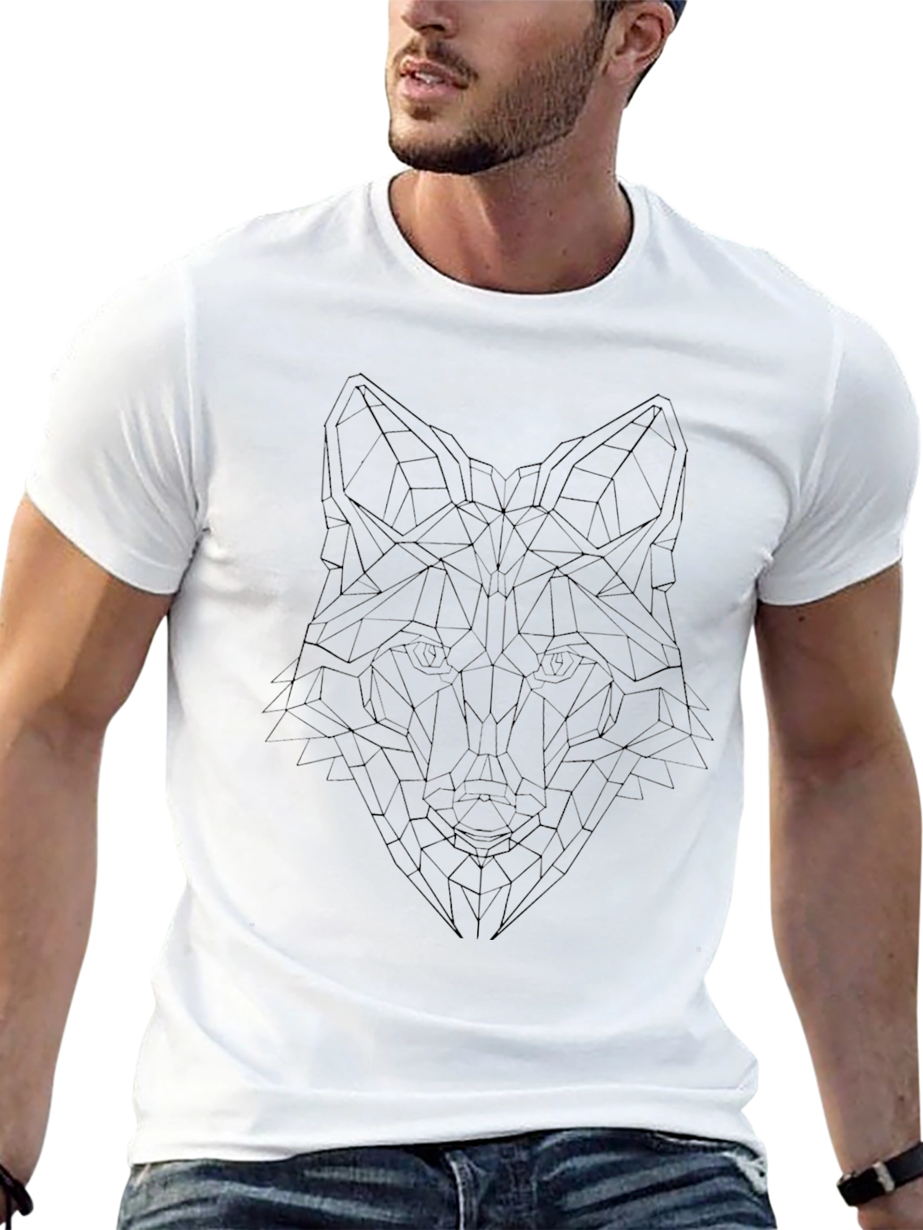 Geometric Wolf Tee - Stylish Mens Black Graphic T-Shirt