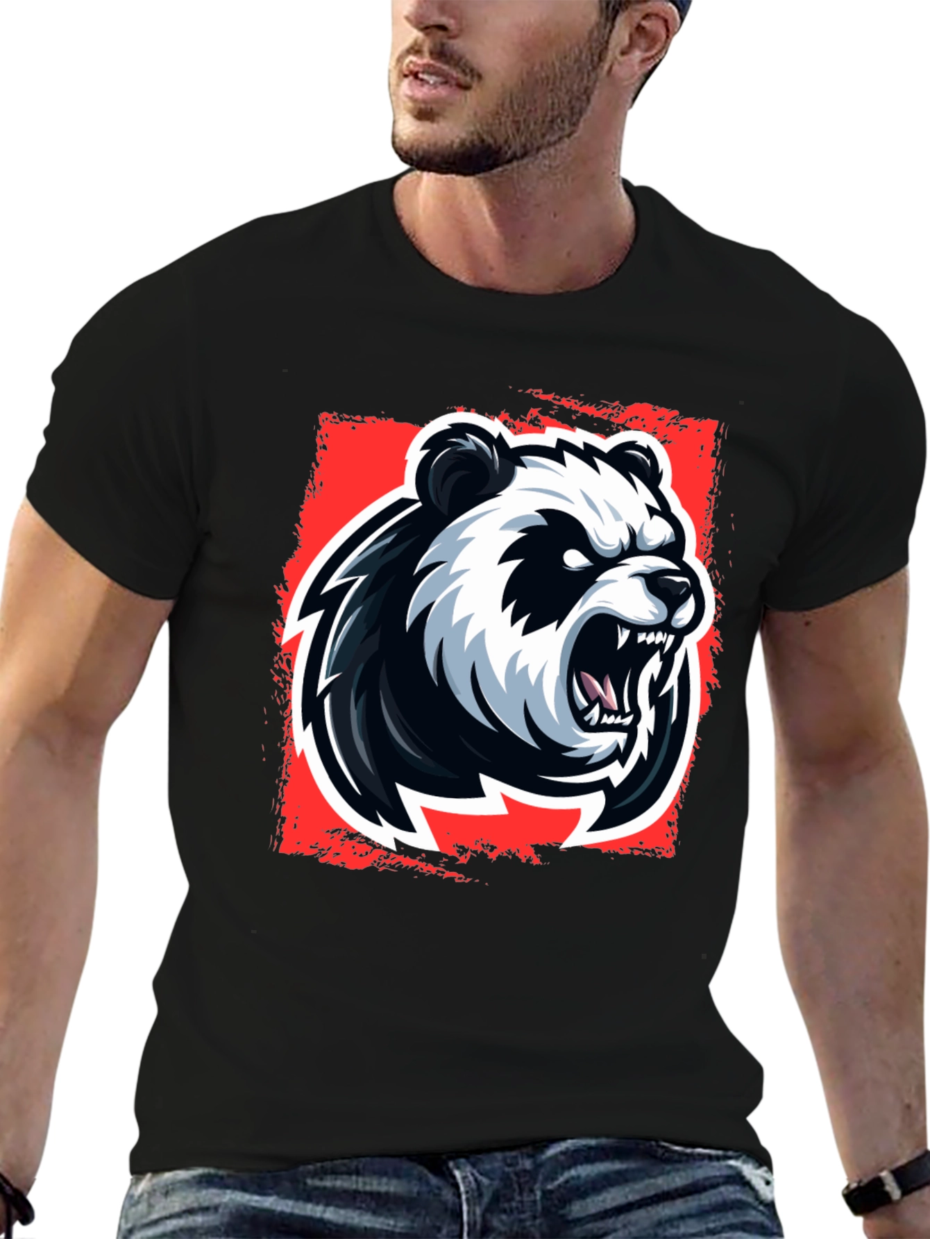 Angry Panda Graphic T-Shirt - Black Cotton Tee