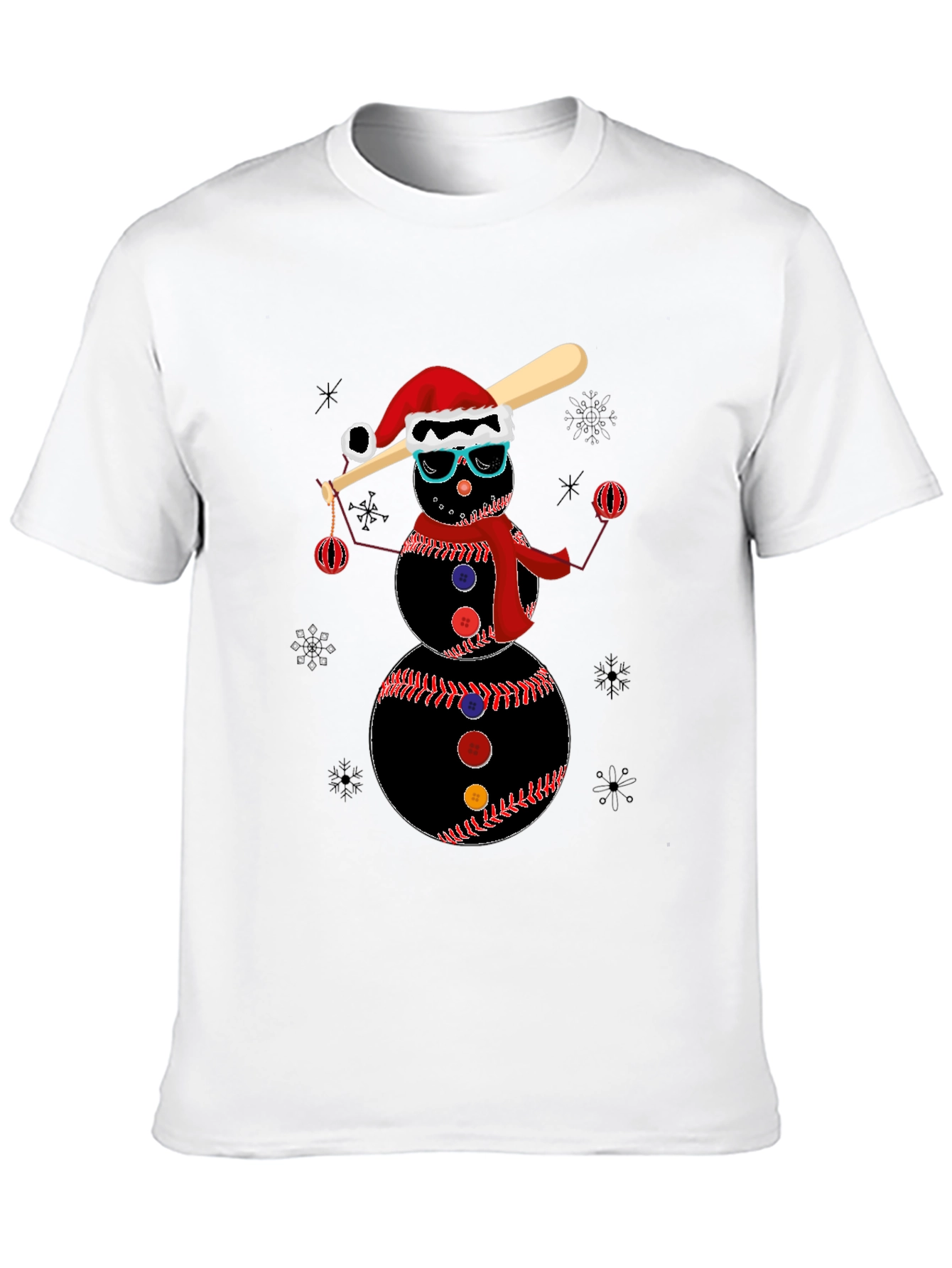Baseball Snowman T-Shirt - Holiday Festive Tee