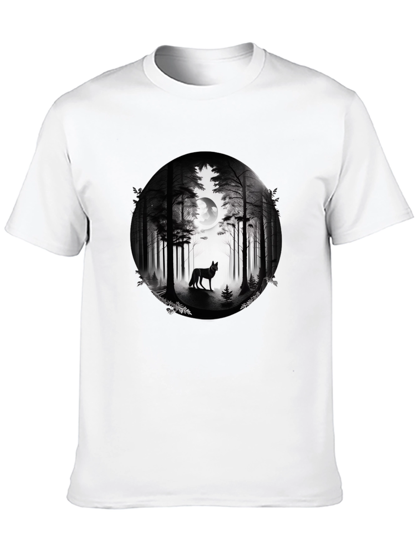Wolf Forest Moon Graphic Tee - Black