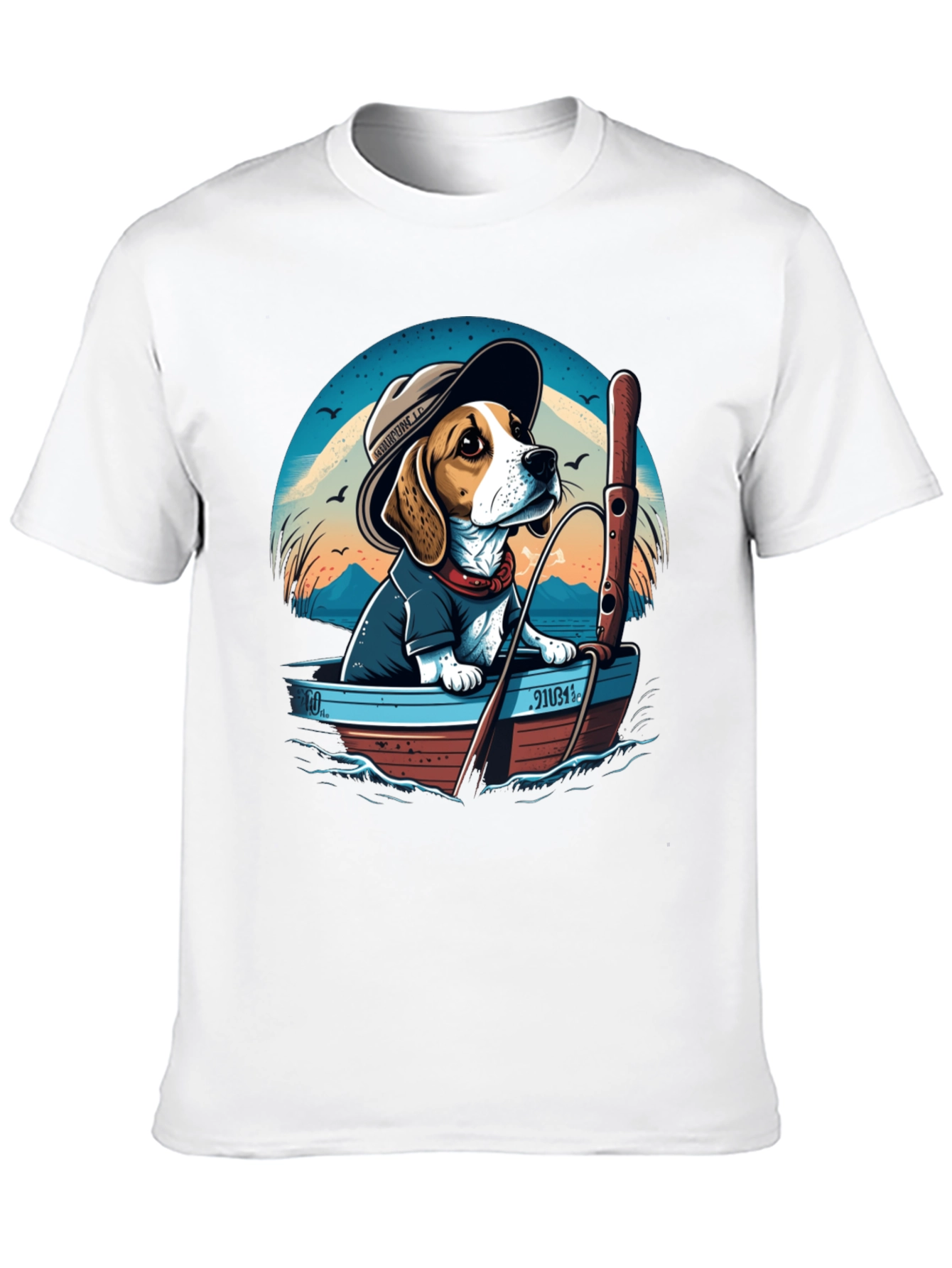 Beagle Dog Fishing Boat Graphic Tee