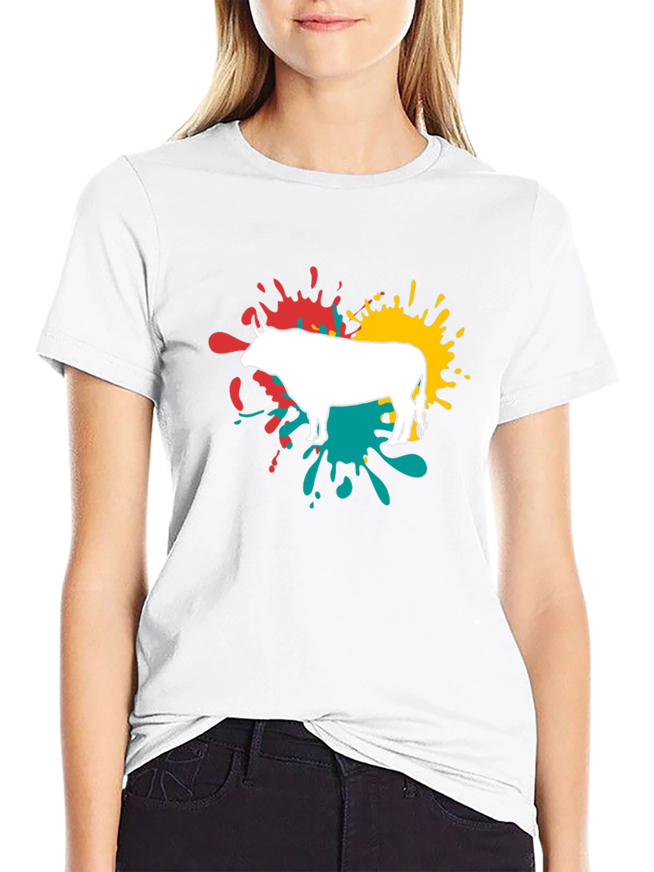 Abstract Bull Graphic Tee - Modern Casual Style