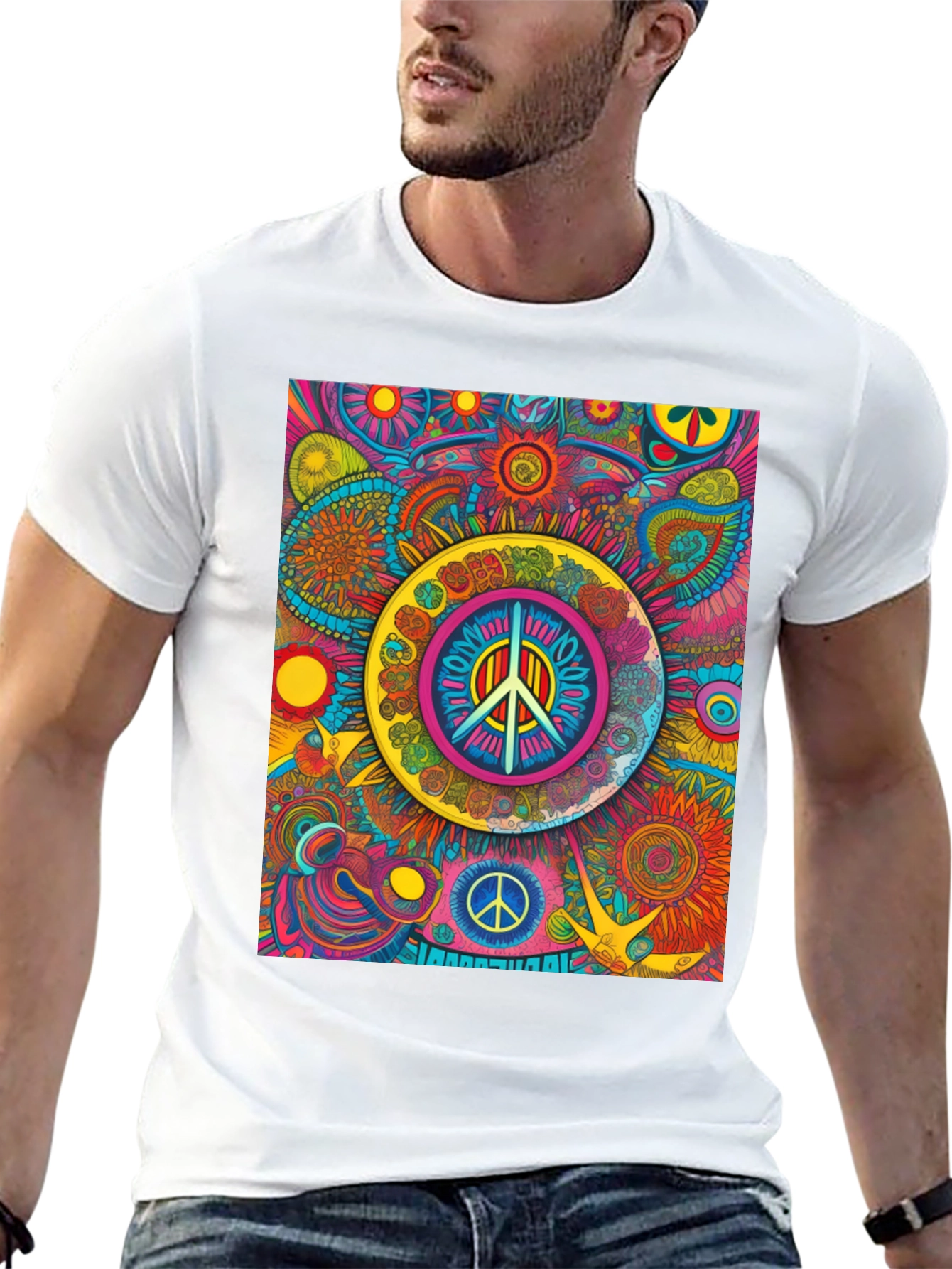 Psychedelic Peace Sign Graphic Tee - Vibrant Design