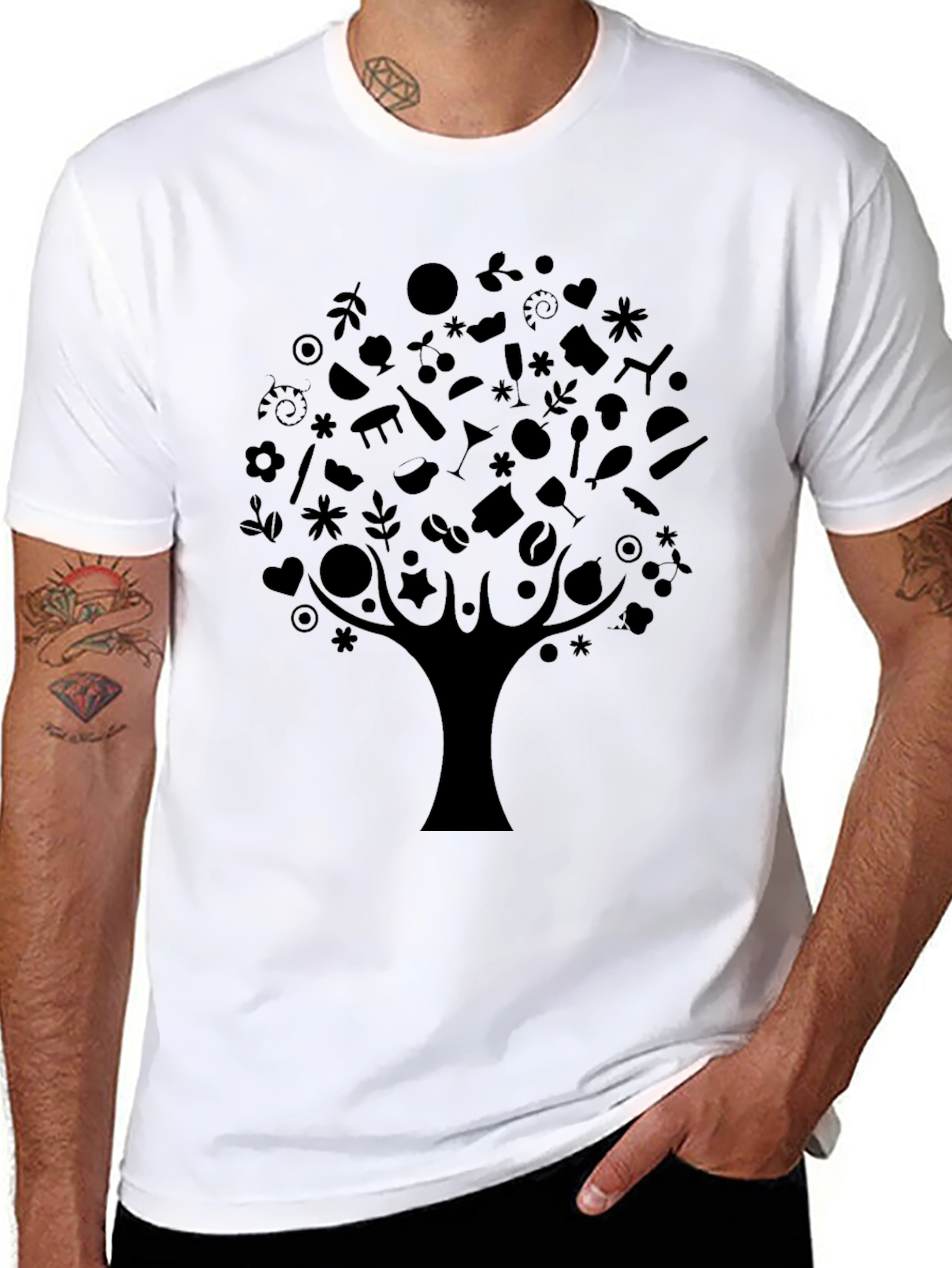 Abstract Tree Design Black T-Shirt