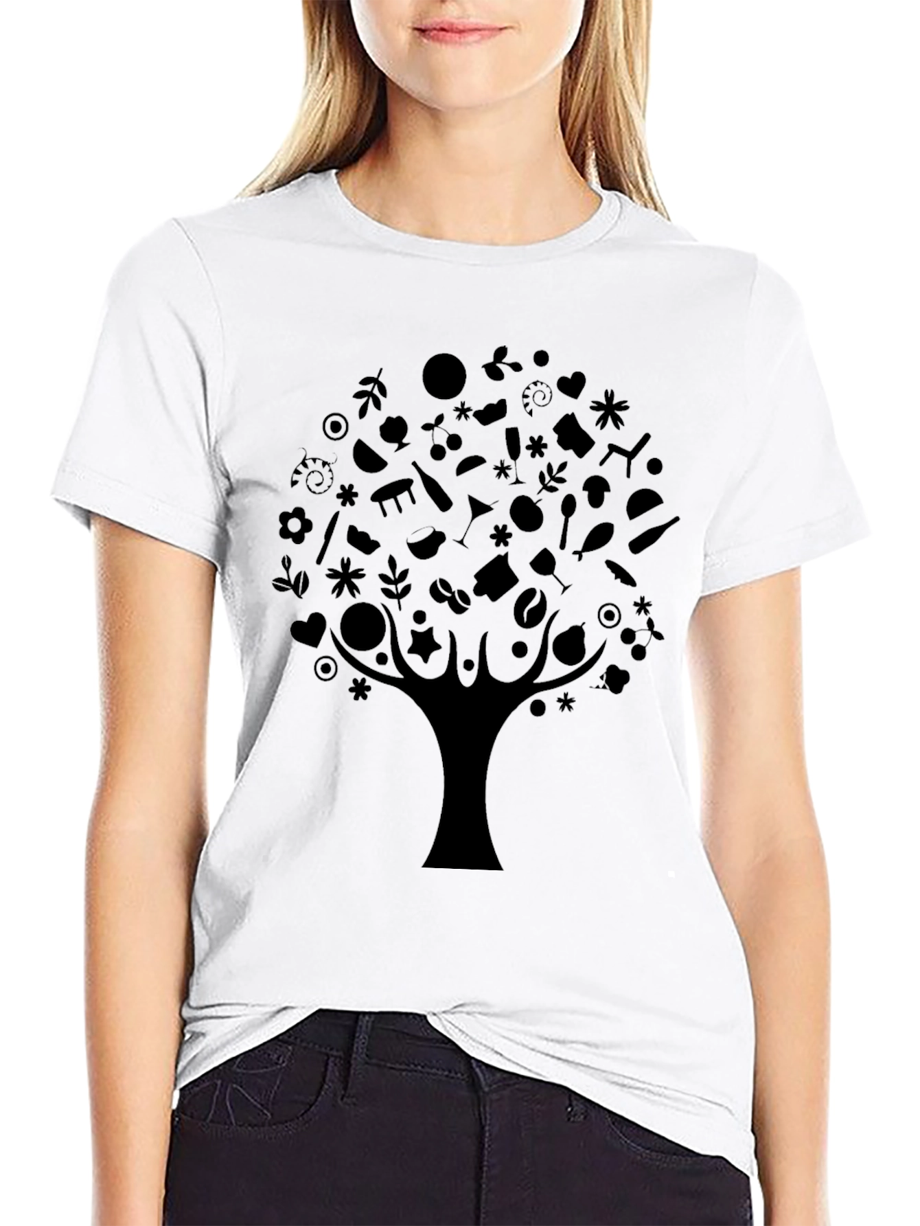 Abstract Tree Design Black T-Shirt