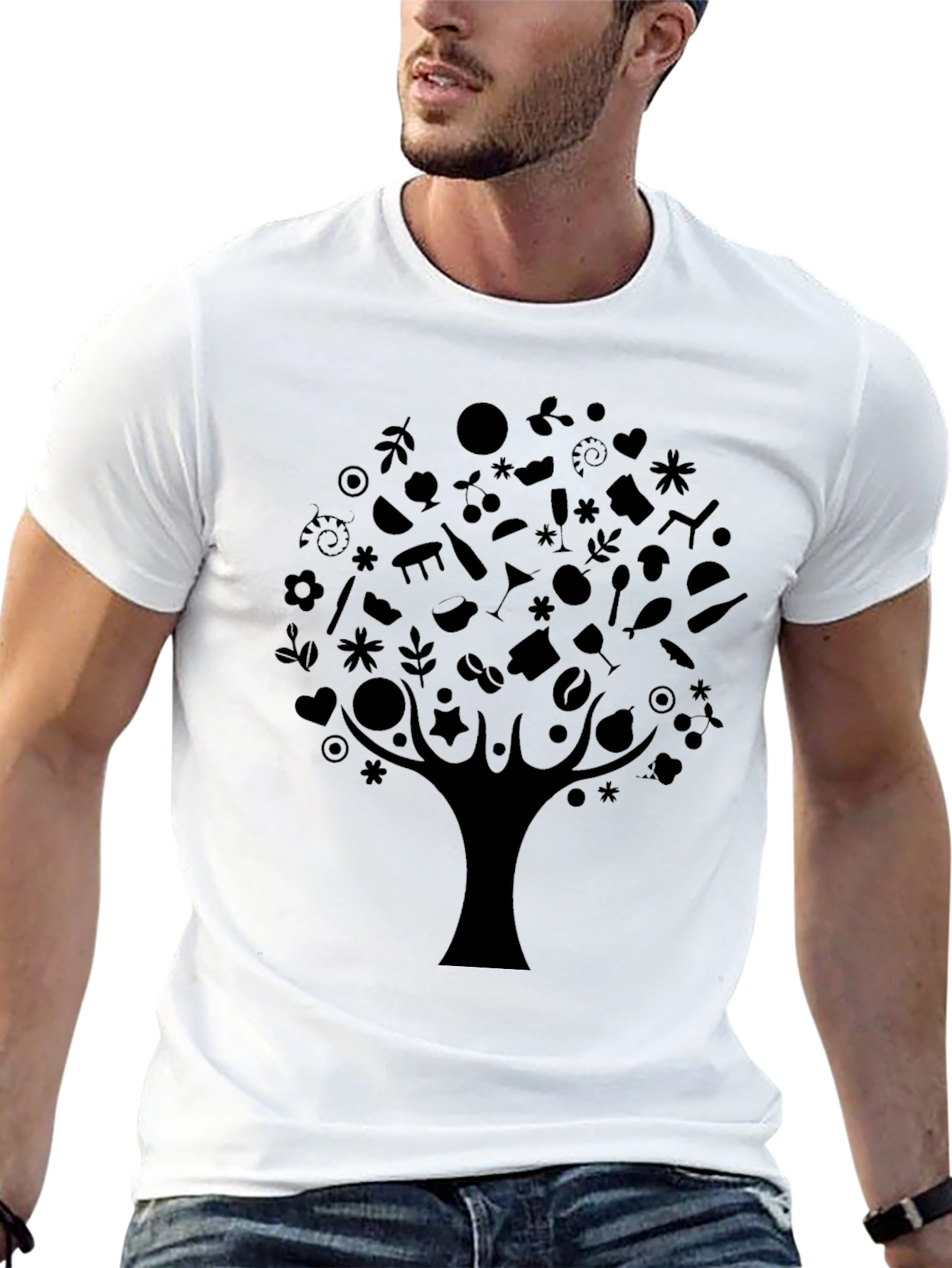 Abstract Tree Design Black T-Shirt
