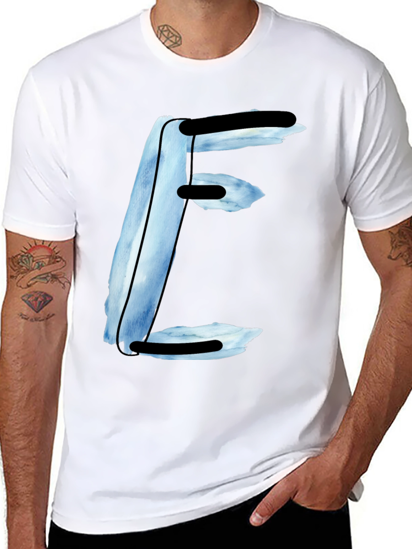 Abstract E Letter Black T-Shirt
