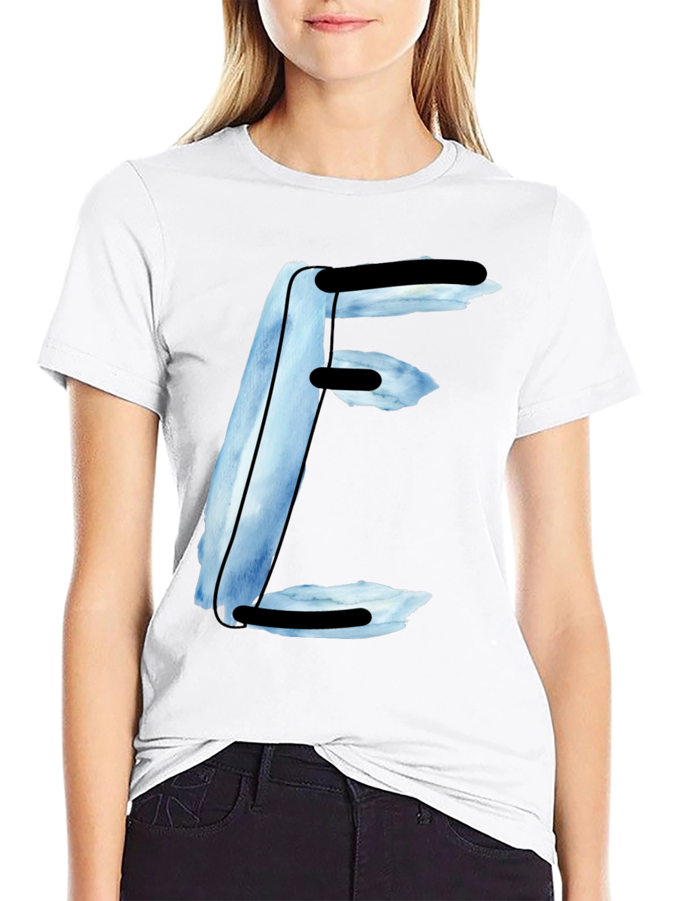Abstract E Letter Black T-Shirt