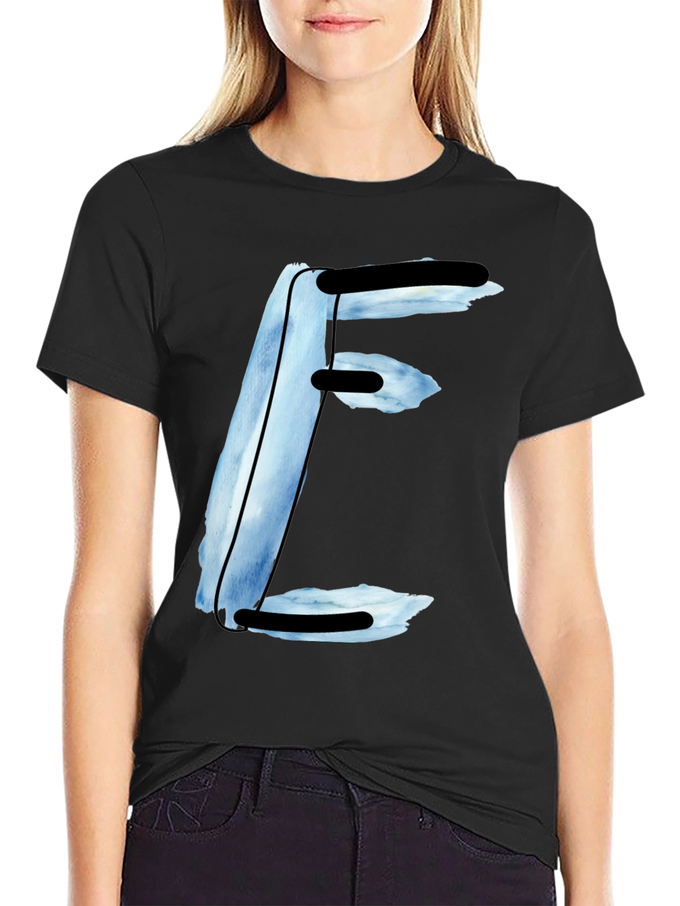 Abstract E Letter Black T-Shirt
