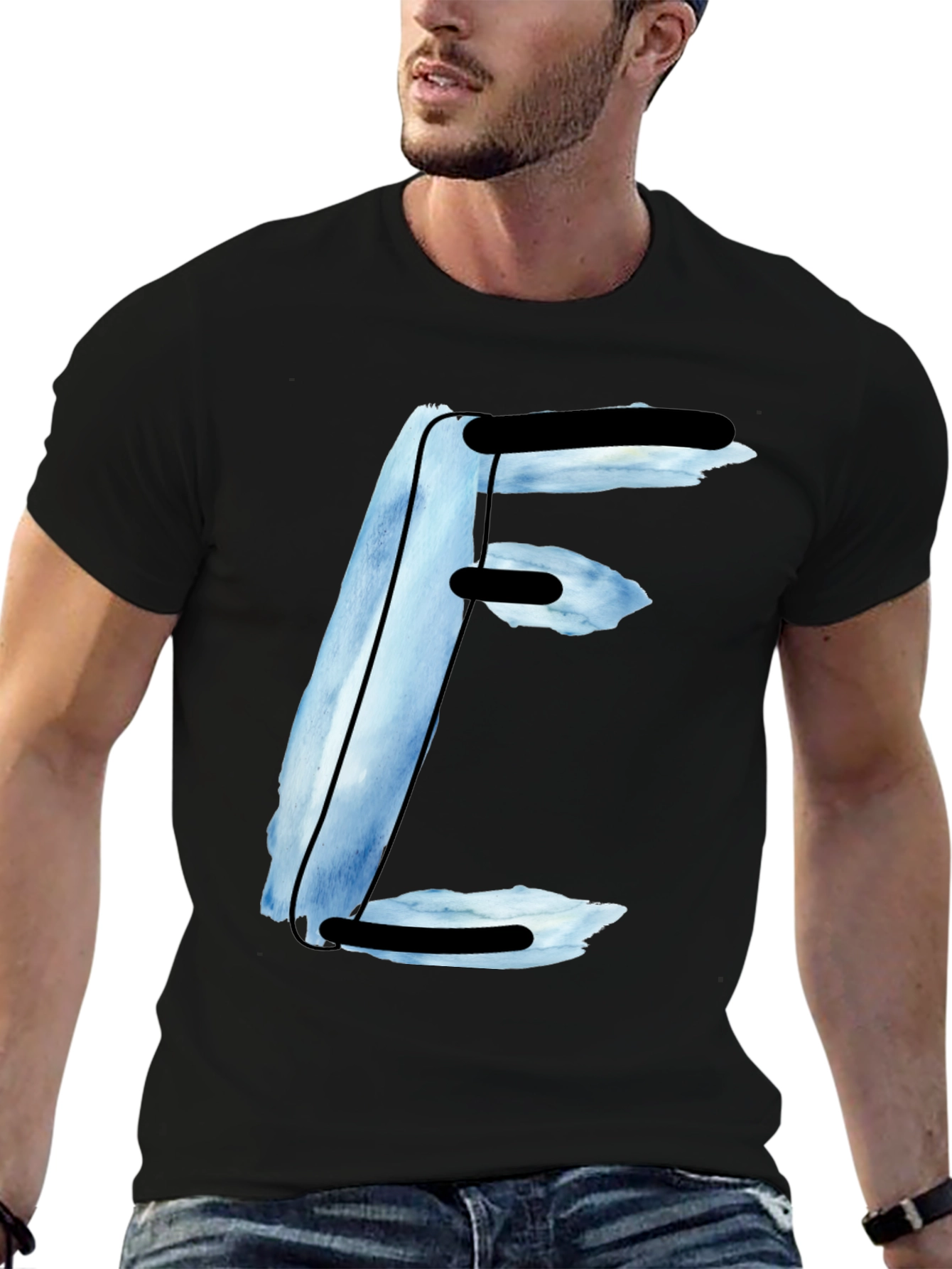 Abstract E Letter Black T-Shirt