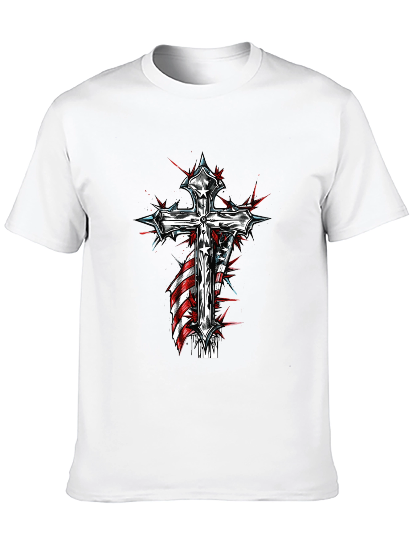 Cross & American Flag Graphic Black T-Shirt