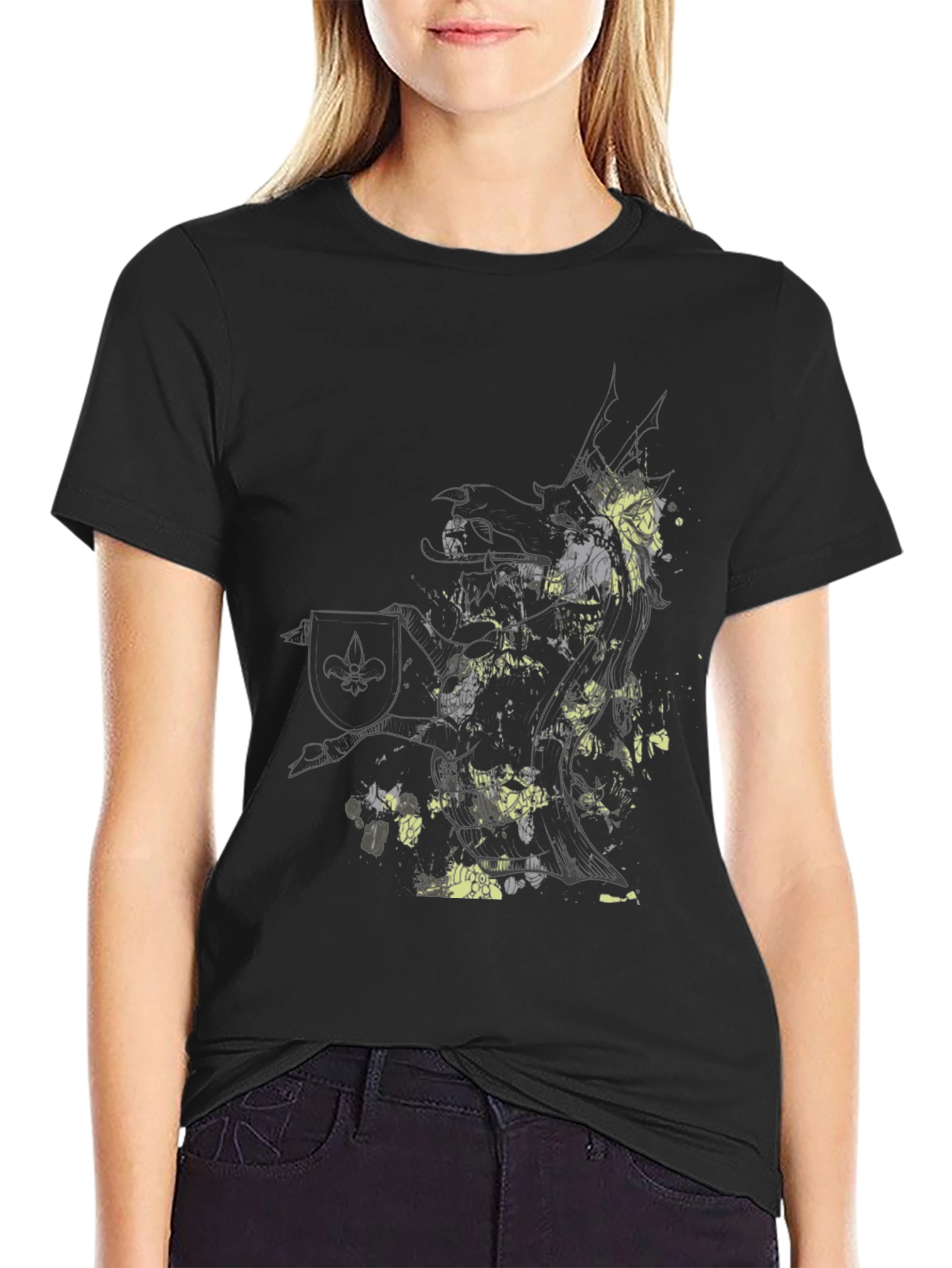 Abstract Knight Graphic Black T-Shirt