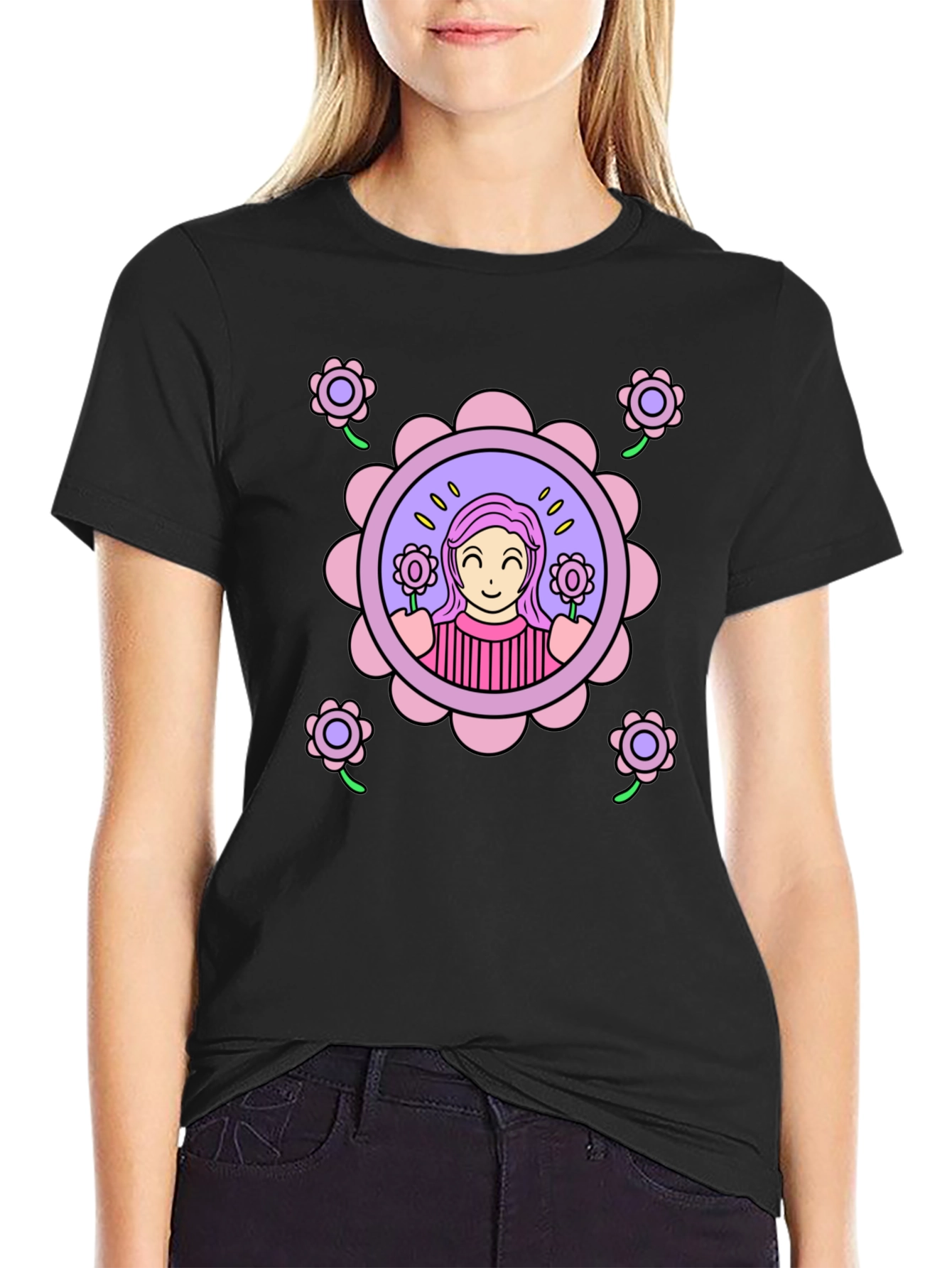 Floral Girl Graphic T-Shirt - Fun & Stylish