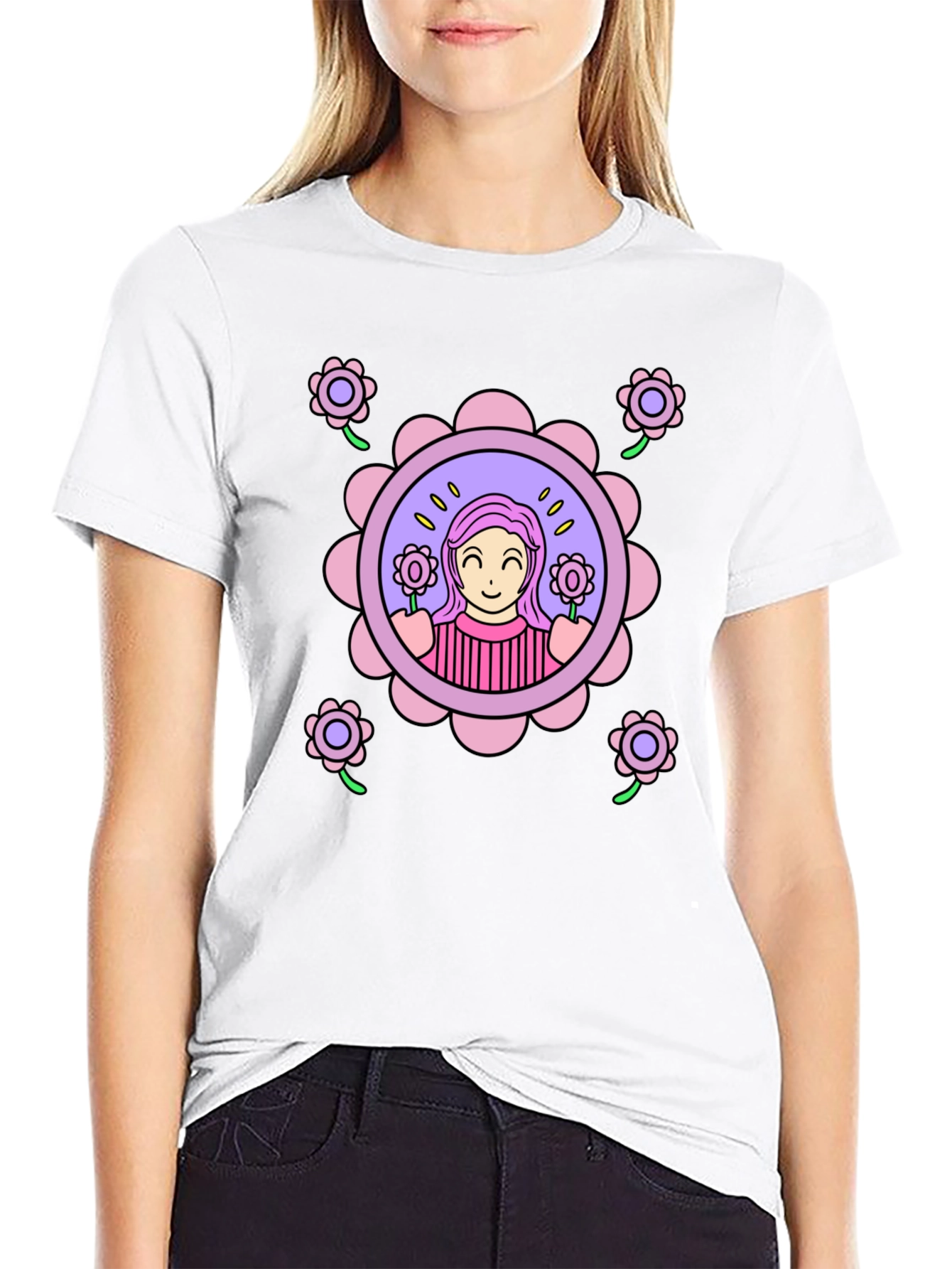Floral Girl Graphic T-Shirt - Fun & Stylish