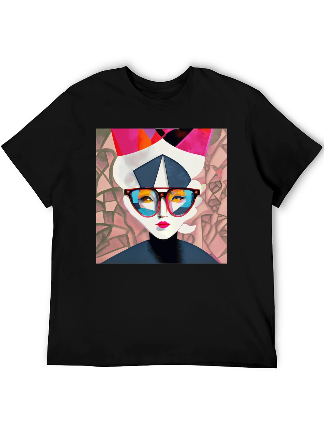 Abstract Woman Graphic Print Black Tee