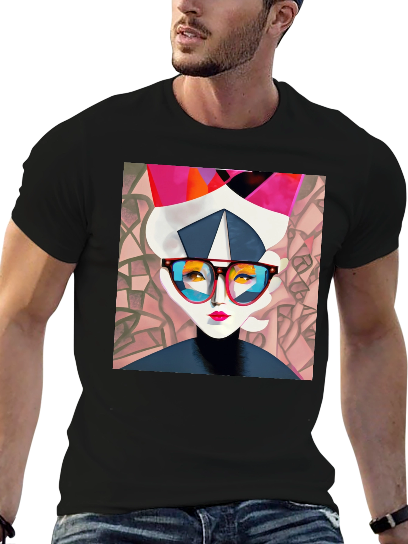 Abstract Woman Graphic Print Black Tee